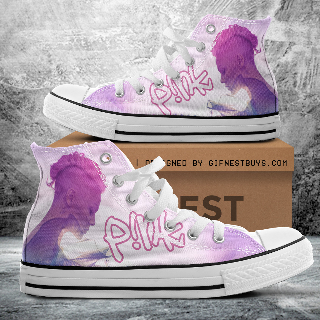 JWFancy Pink High Top Canvas Sneakers Shoes For Men And Women