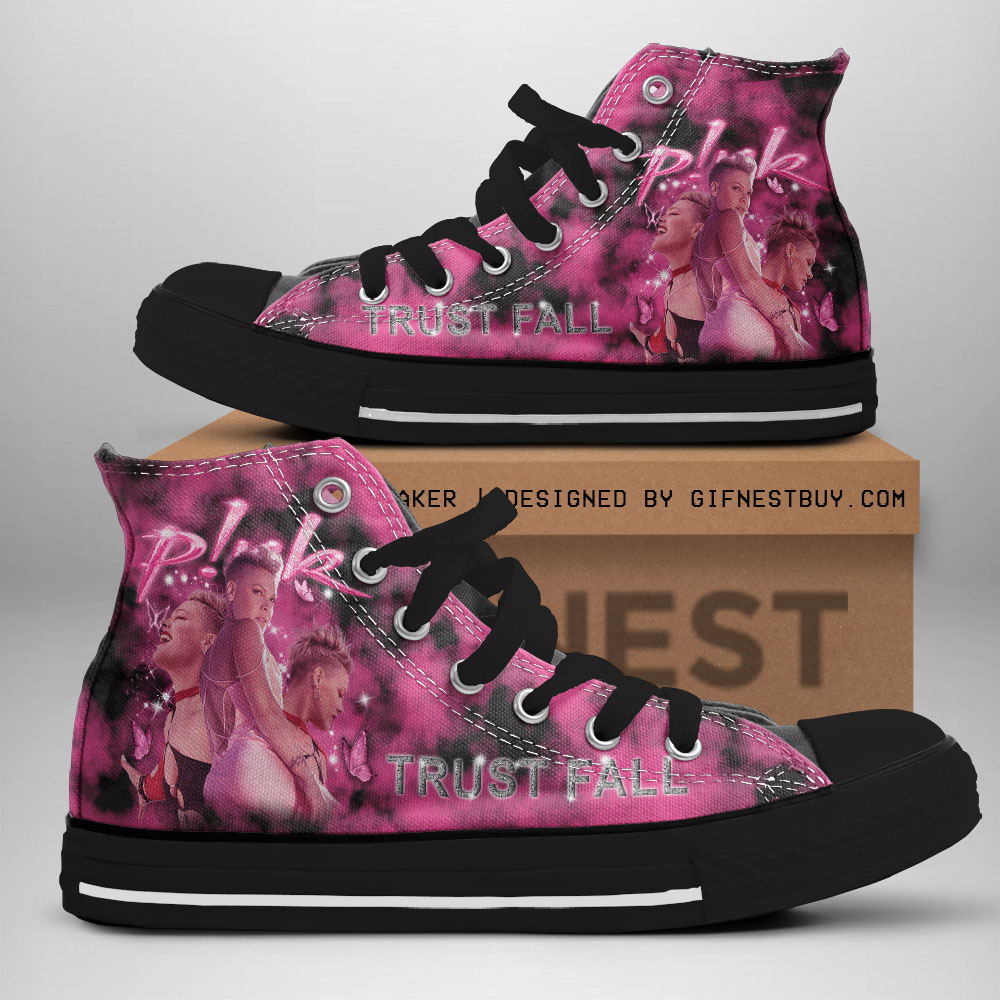 JWFancy Pink High Top Canvas Sneakers Shoes For Men And Women