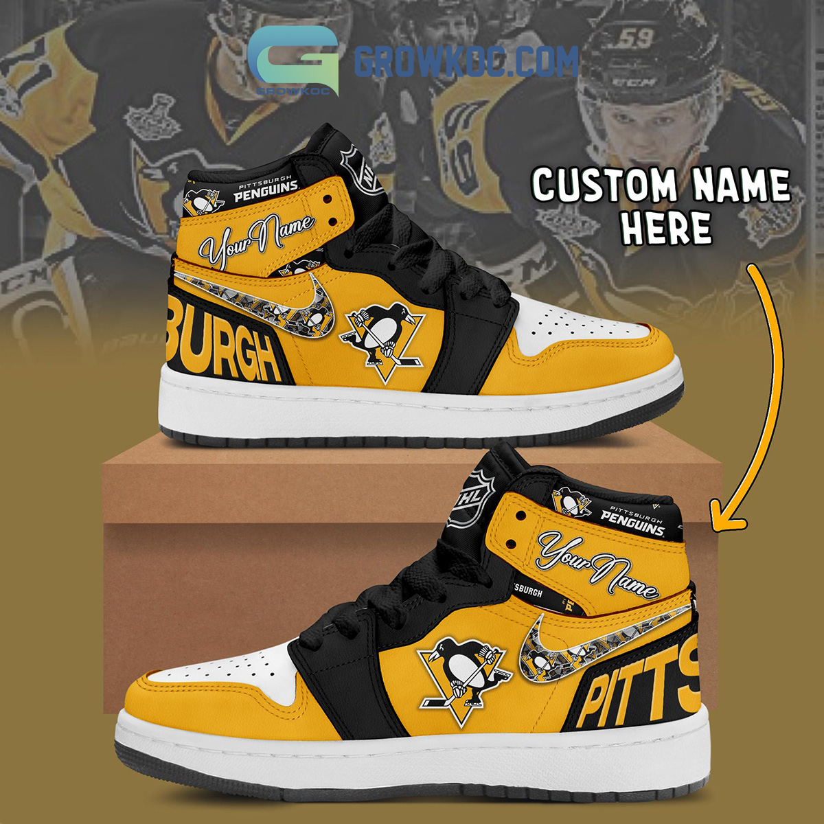 JWFancy Pittsburgh Penguins AJ1 High Sneakers Shoes For Men And Women