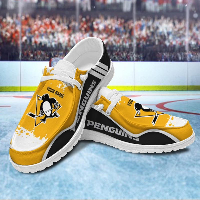 JWFancy Pittsburgh Penguins Hey Dude Shoes Wally Men's Lace Up Loafers Comfortable For Men And Women