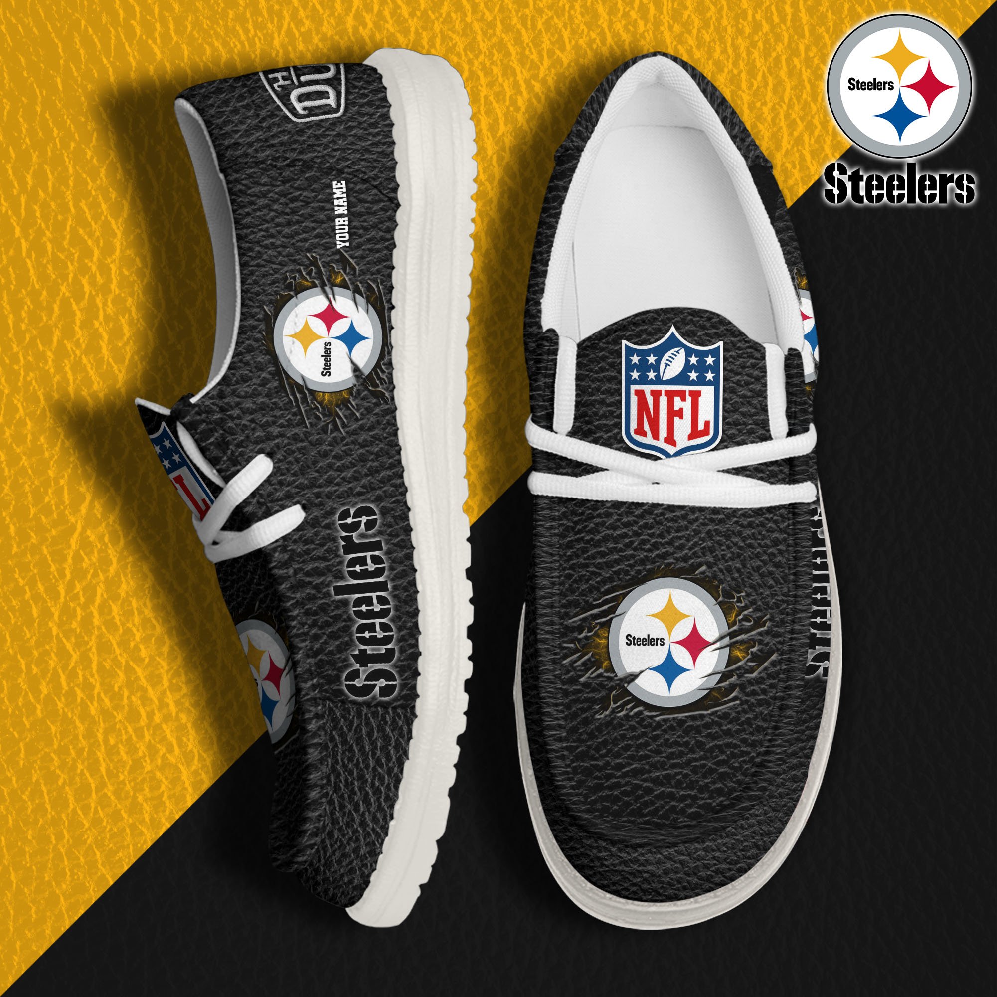 JWFancy Pittsburgh Steelers Hey Dude Shoes Wally Men's Lace Up Loafers Comfortable For Men And Women