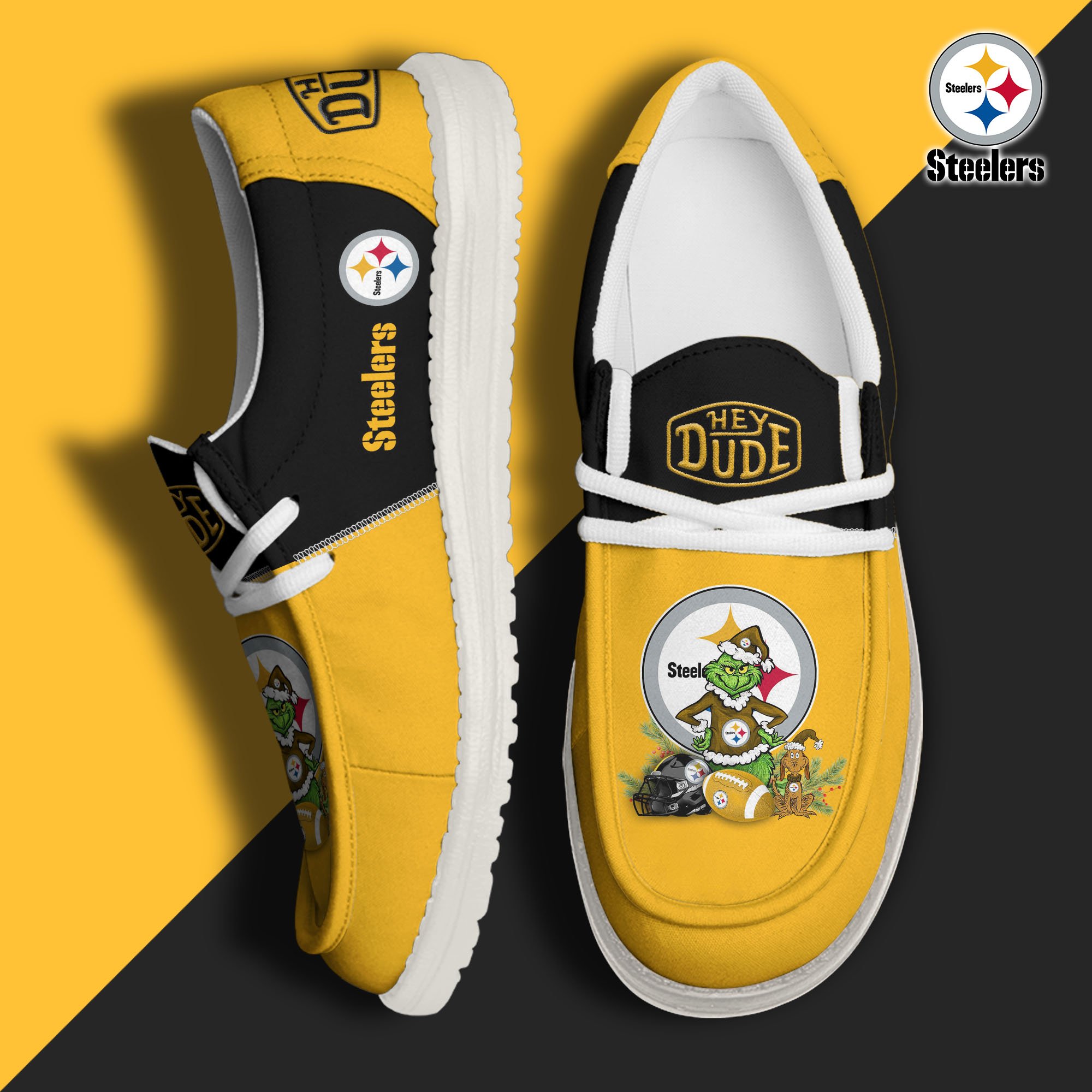 JWFancy Pittsburgh Steelers Hey Dude Shoes Wally Men's Lace Up Loafers Comfortable For Men And Women