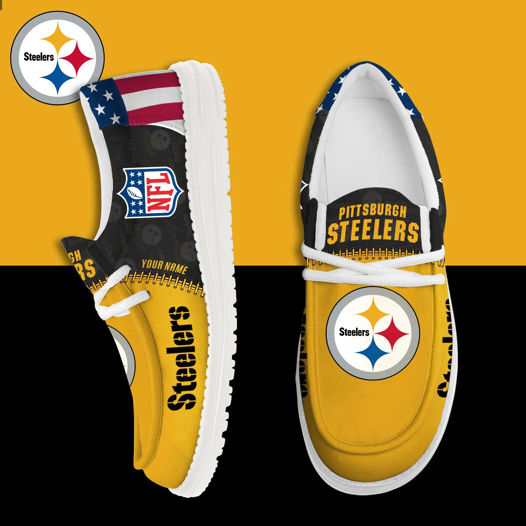 JWFancy Pittsburgh Steelers Hey Dude Shoes Wally Men's Lace Up Loafers Comfortable For Men And Women