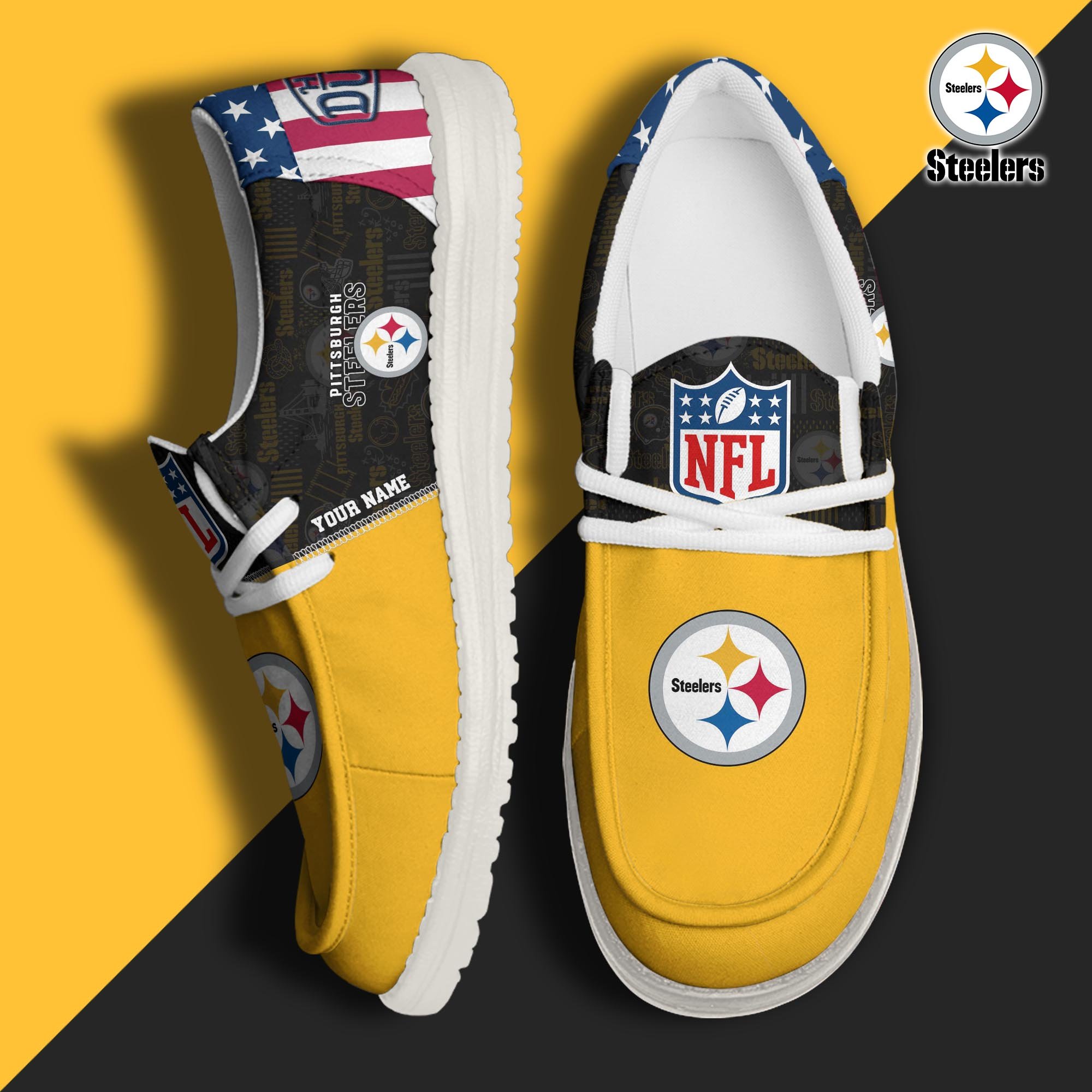 JWFancy Pittsburgh Steelers Hey Dude Shoes Wally Men's Lace Up Loafers Comfortable For Men And Women