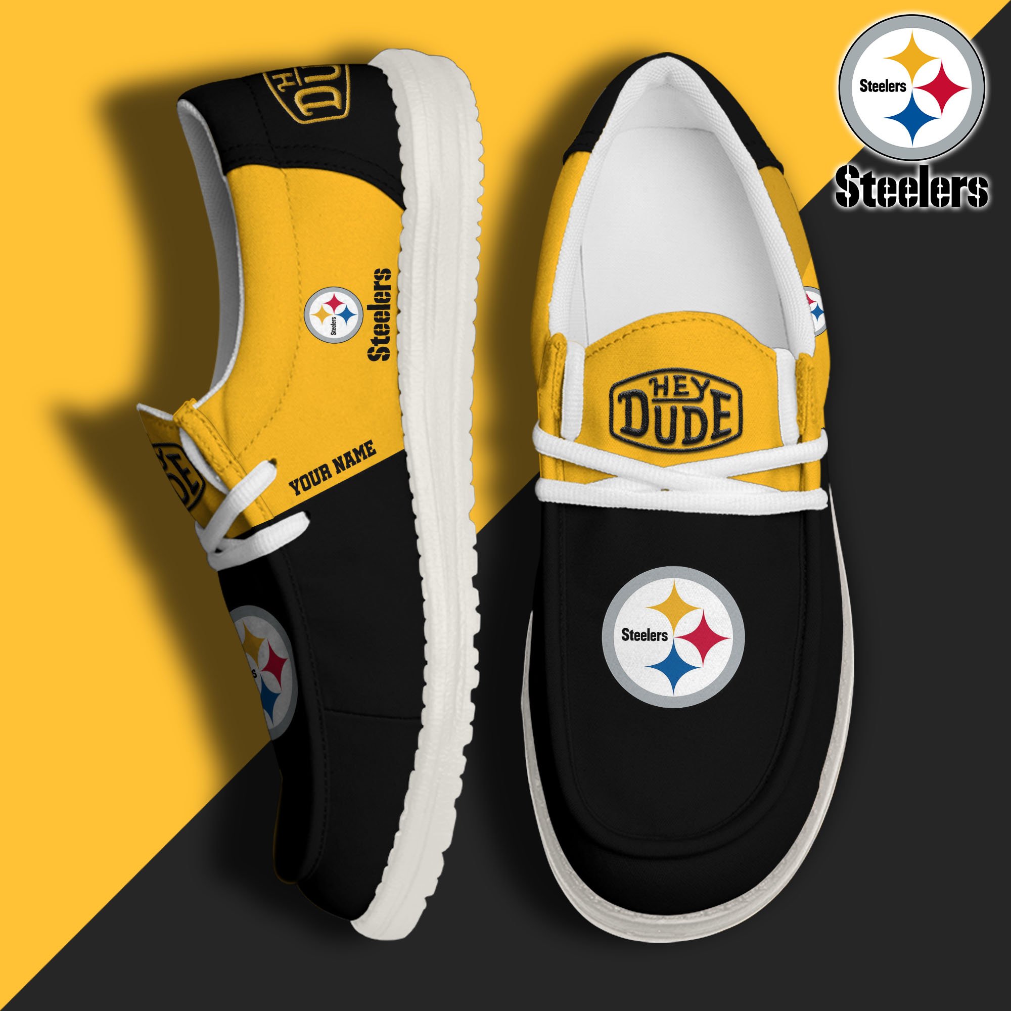 JWFancy Pittsburgh Steelers Hey Dude Shoes Wally Men's Lace Up Loafers Comfortable For Men And Women