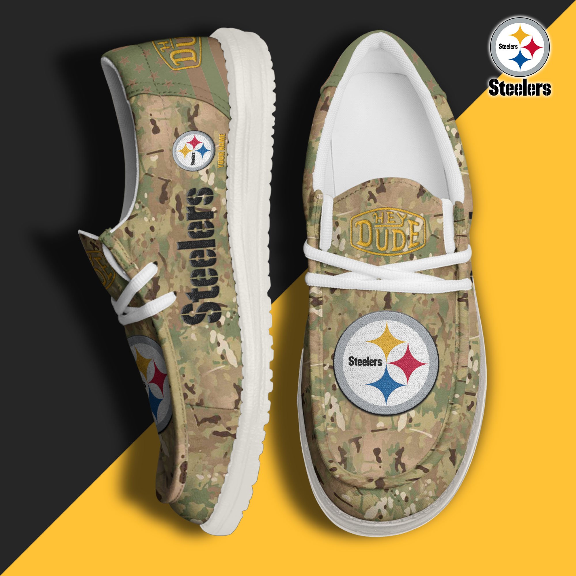 JWFancy Pittsburgh Steelers Hey Dude Shoes Wally Men's Lace Up Loafers Comfortable For Men And Women