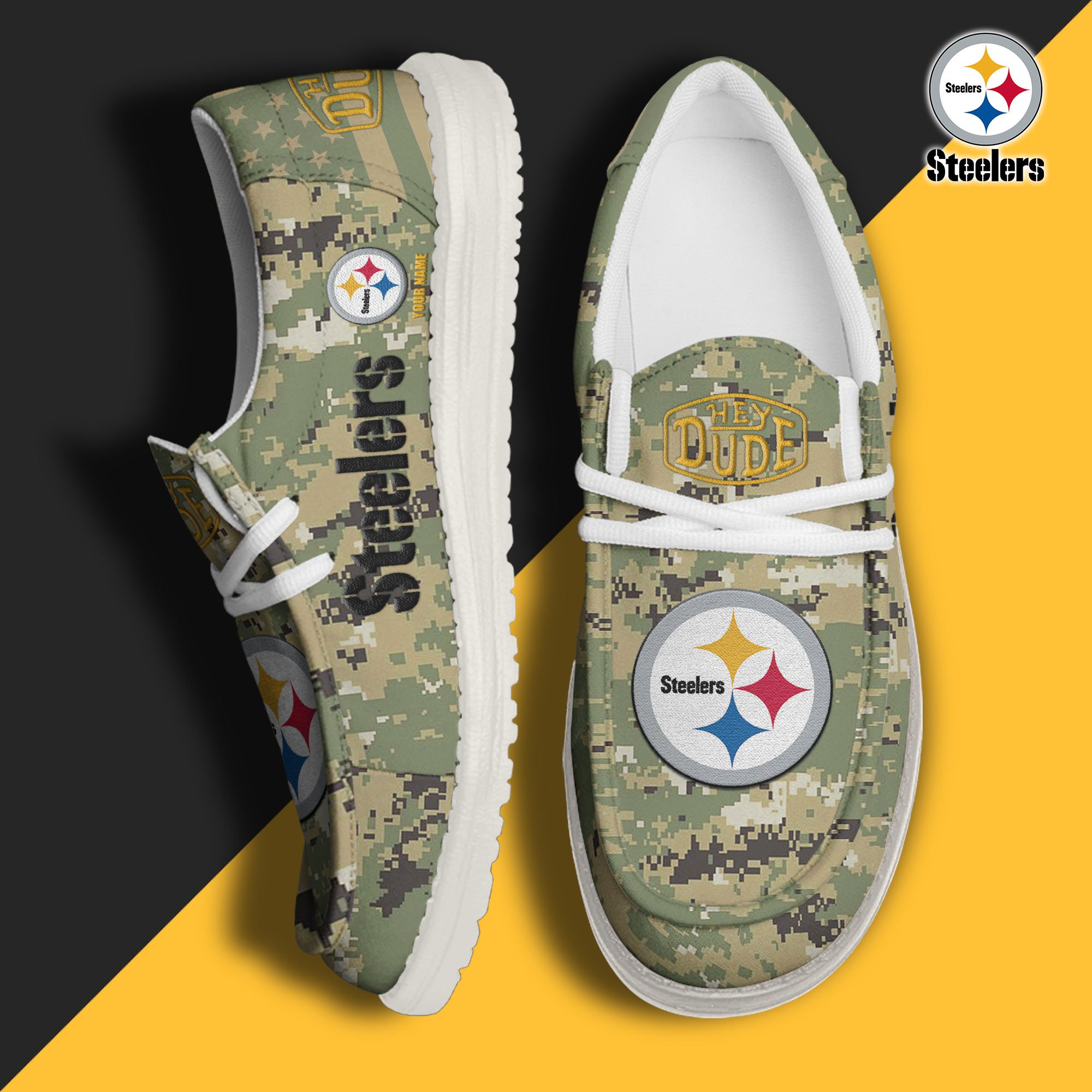 JWFancy Pittsburgh Steelers Hey Dude Shoes Wally Men's Lace Up Loafers Comfortable For Men And Women