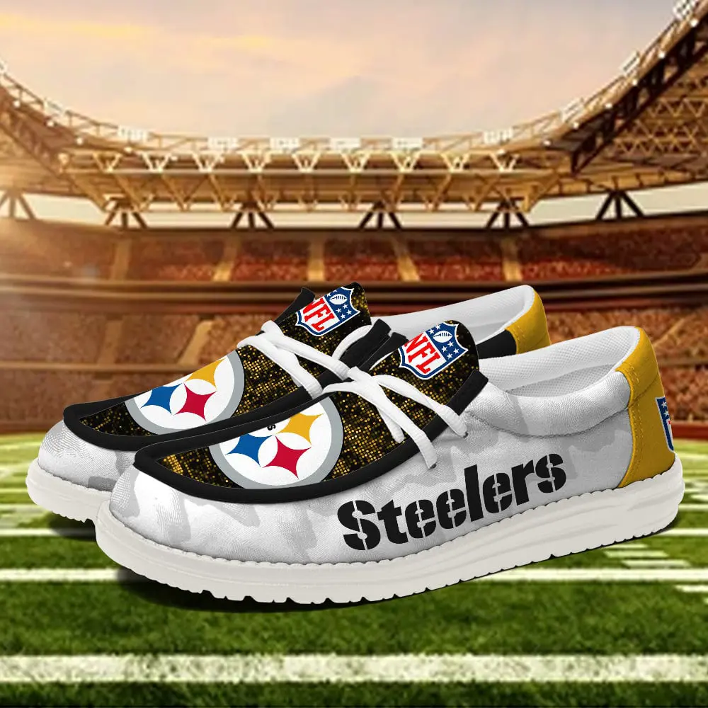 JWFancy Pittsburgh Steelers Hey Dude Shoes Wally Men's Lace Up Loafers Comfortable For Men And Women