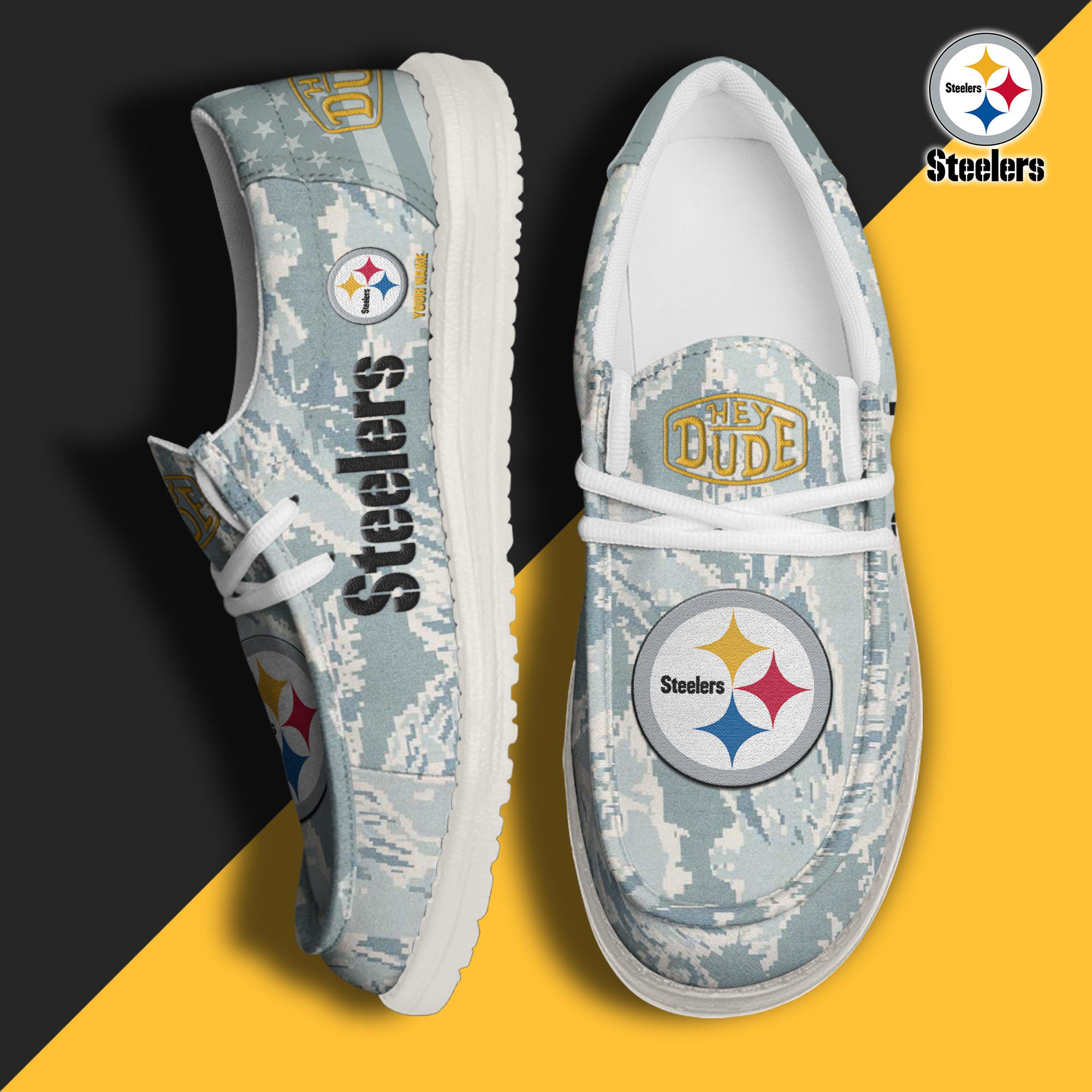 JWFancy Pittsburgh Steelers Hey Dude Shoes Wally Men's Lace Up Loafers Comfortable For Men And Women