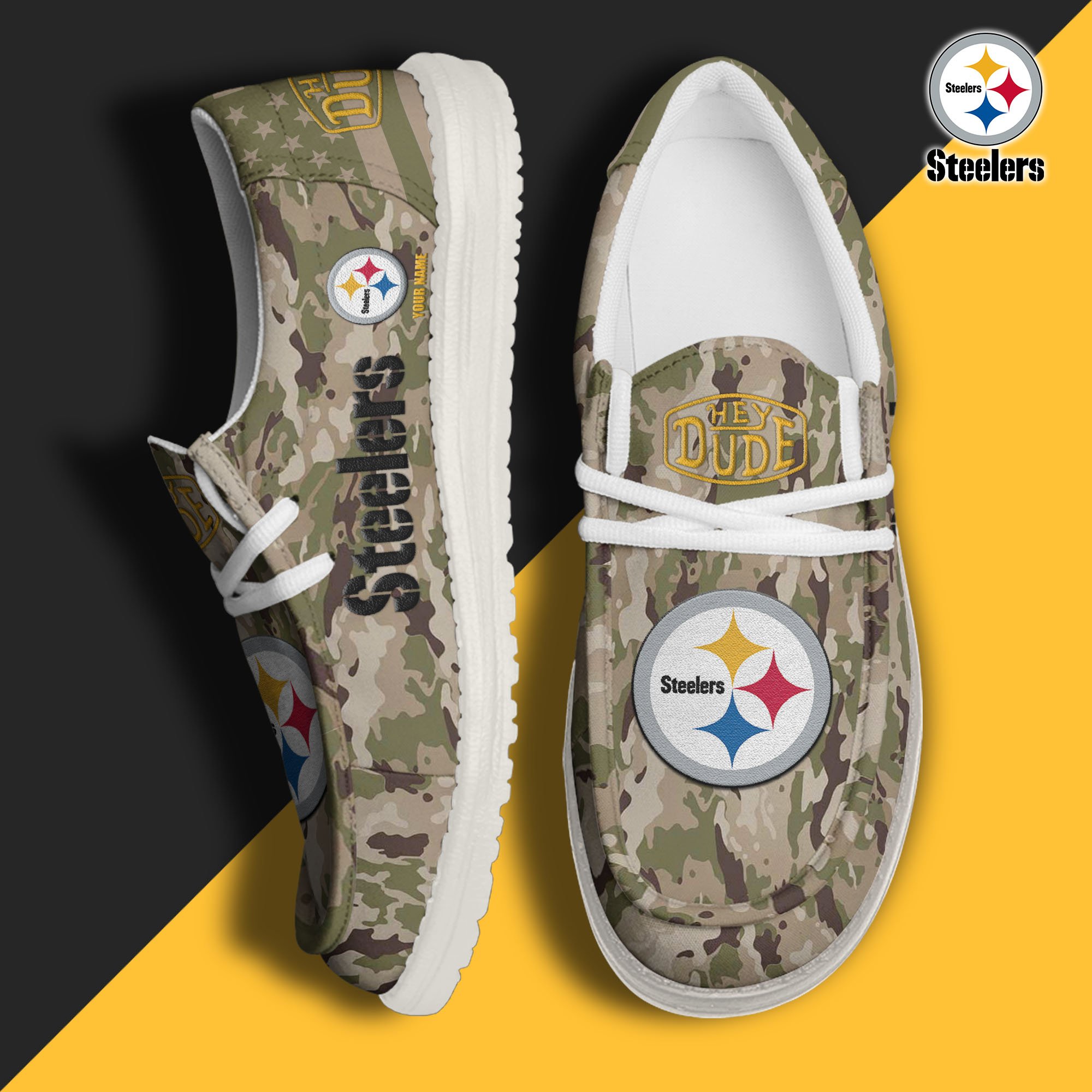 JWFancy Pittsburgh Steelers Hey Dude Shoes Wally Men's Lace Up Loafers Comfortable For Men And Women