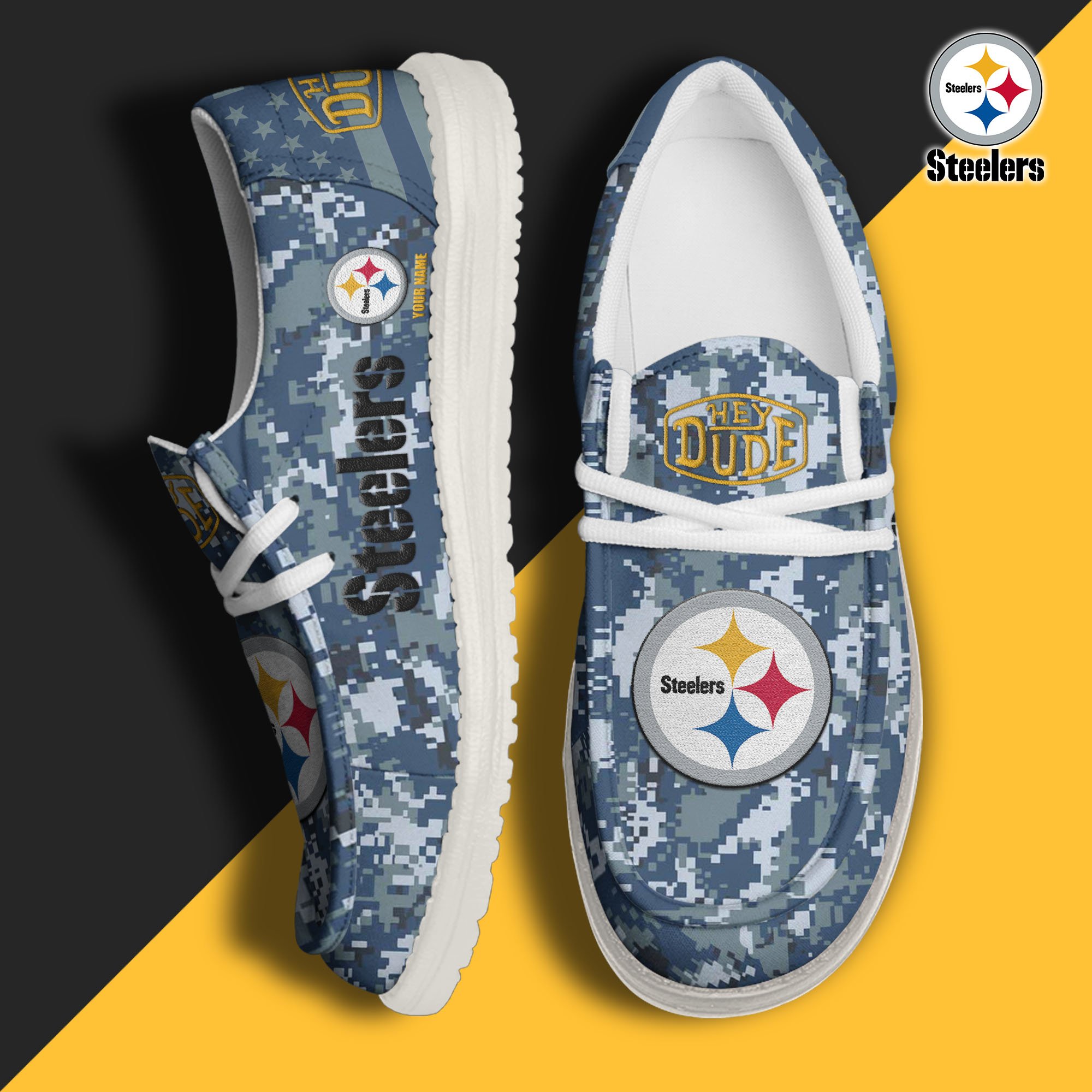 JWFancy Pittsburgh Steelers Hey Dude Shoes Wally Men's Lace Up Loafers Comfortable For Men And Women