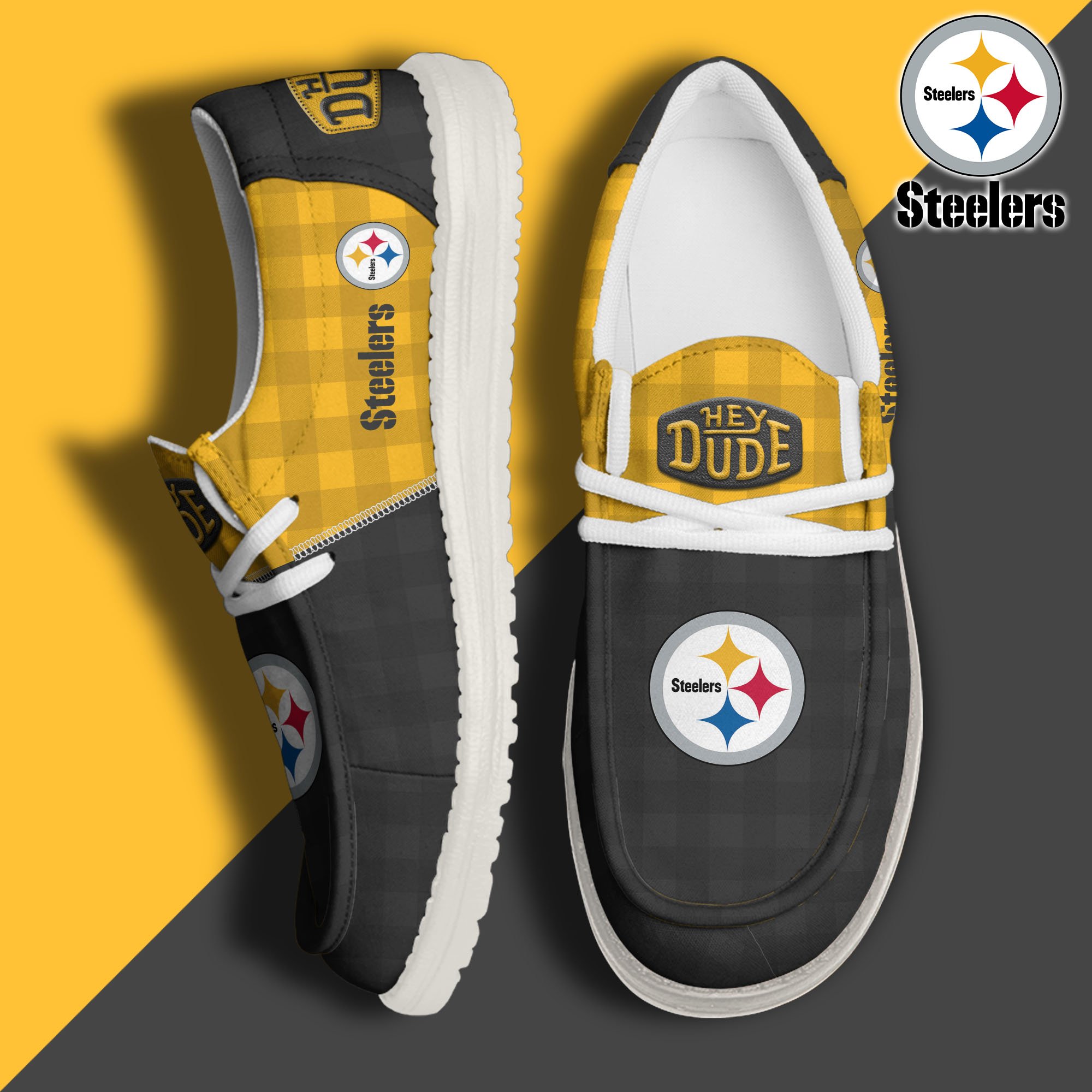 JWFancy Pittsburgh Steelers Hey Dude Shoes Wally Men's Lace Up Loafers Comfortable For Men And Women