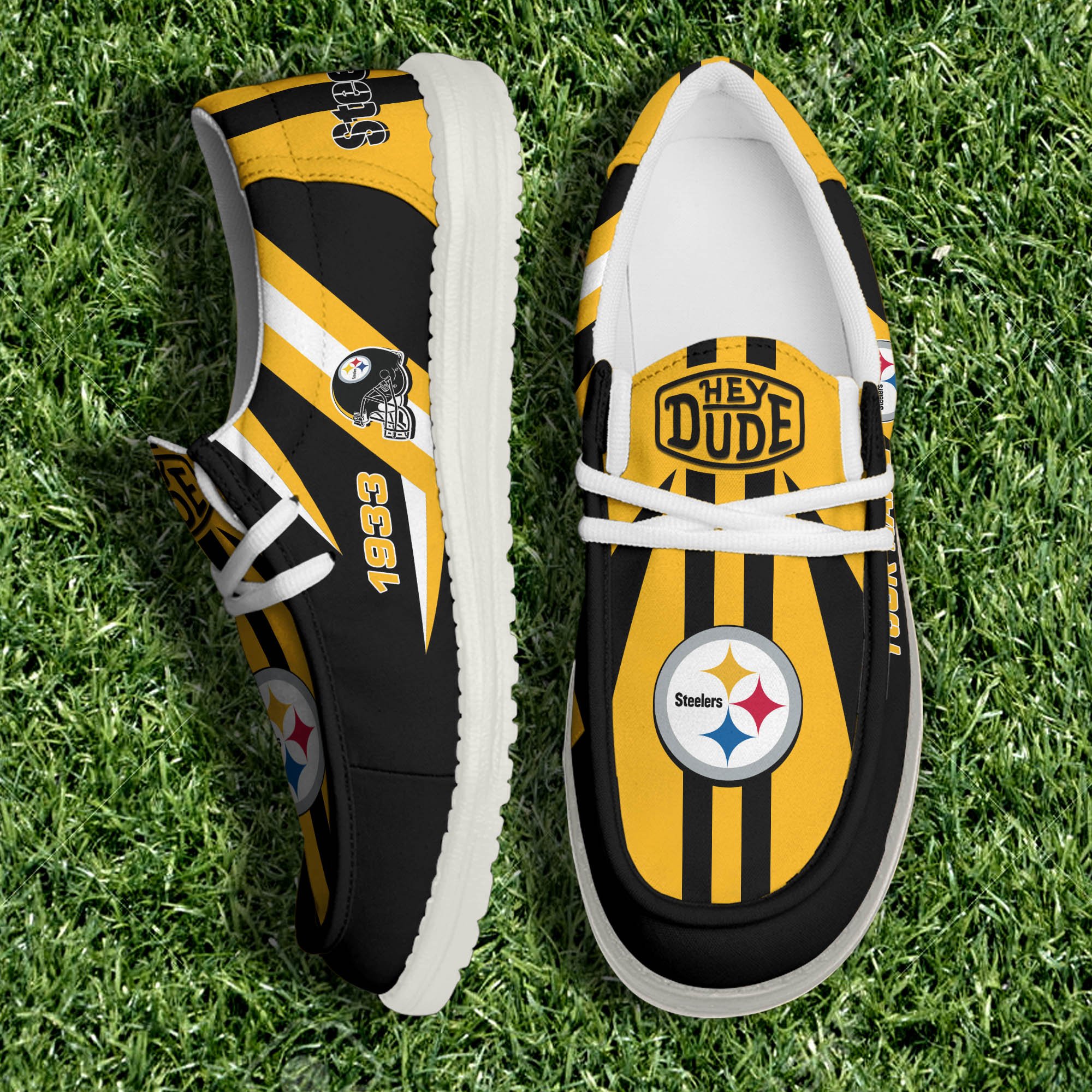JWFancy Pittsburgh Steelers Hey Dude Shoes Wally Men's Lace Up Loafers Comfortable For Men And Women