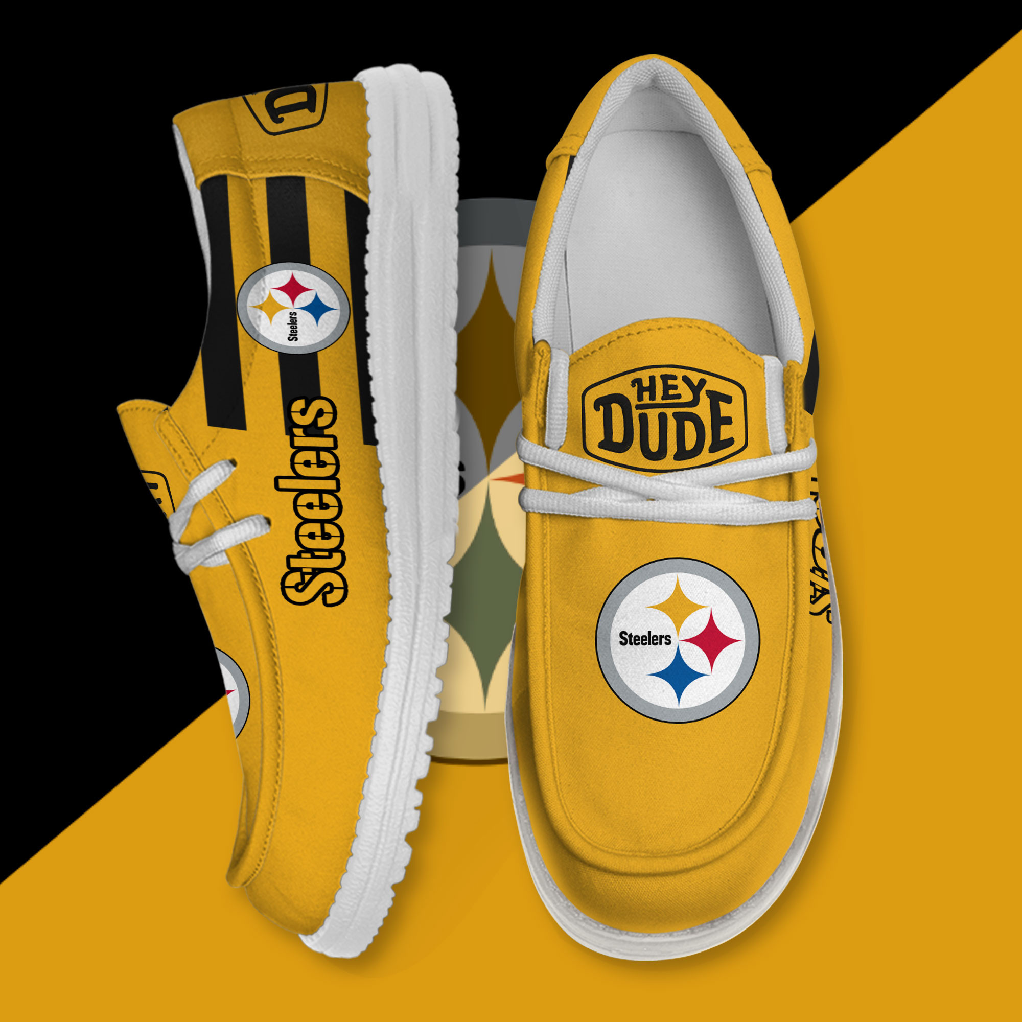 JWFancy Pittsburgh Steelers Hey Dude Shoes Wally Men's Lace Up Loafers Comfortable For Men And Women