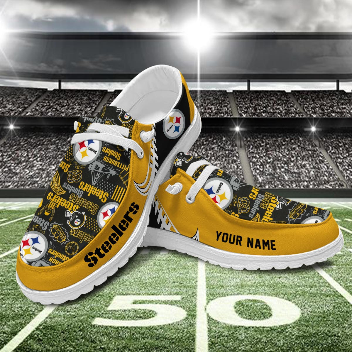 JWFancy Pittsburgh Steelers Hey Dude Shoes Wally Men's Lace Up Loafers Comfortable For Men And Women