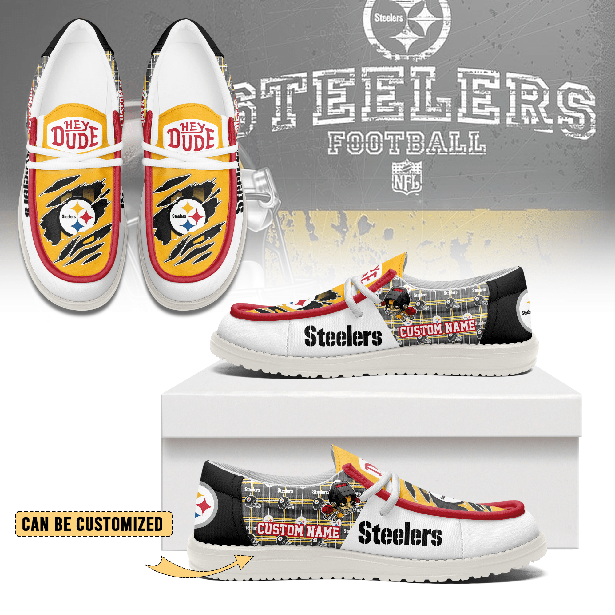 JWFancy Pittsburgh Steelers Hey Dude Shoes Wally Men’s Lace Up Loafers Comfortable For Men And Women