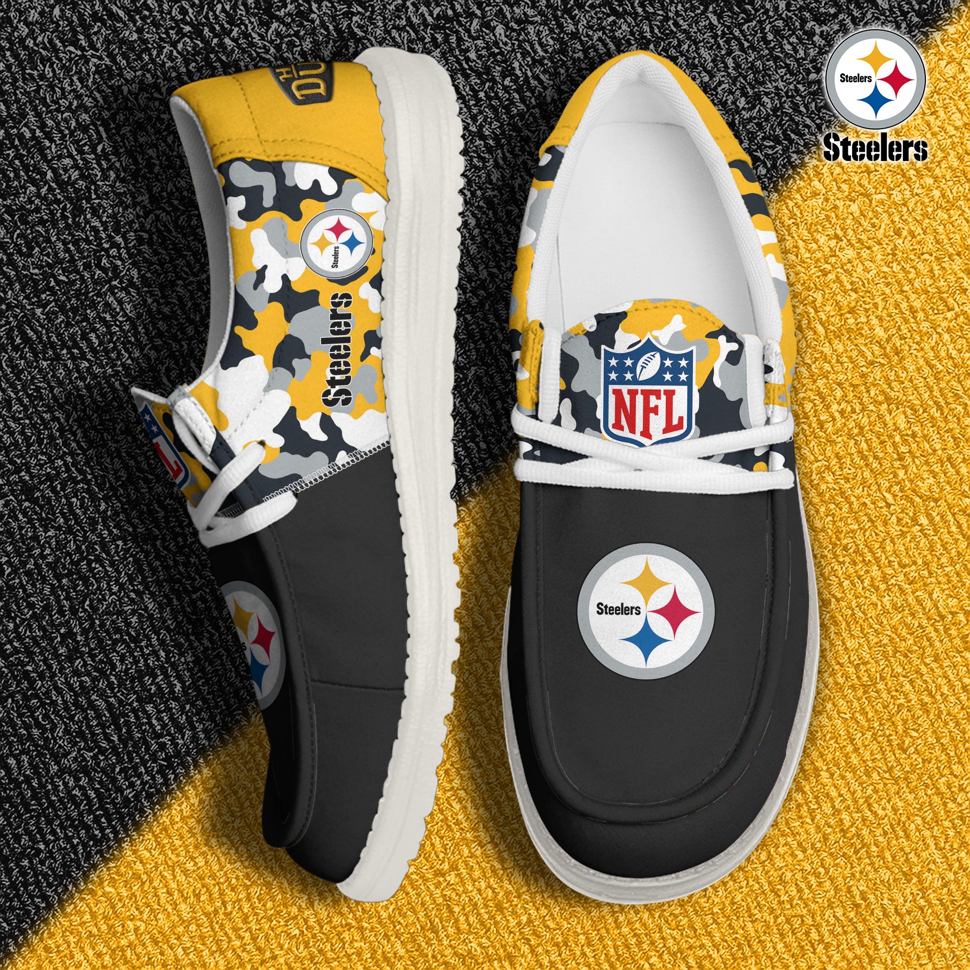 JWFancy Pittsburgh Steelers Hey Dude Shoes Wally Men's Lace Up Loafers Comfortable For Men And Women
