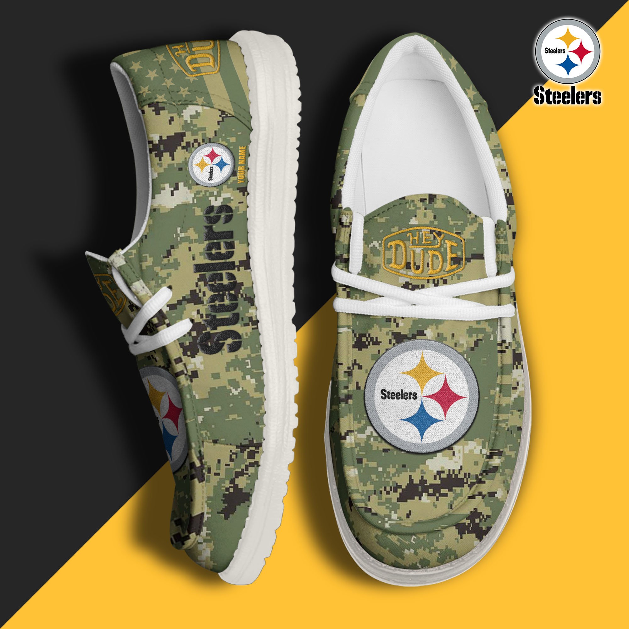 JWFancy Pittsburgh Steelers Hey Dude Shoes Wally Men's Lace Up Loafers Comfortable For Men And Women