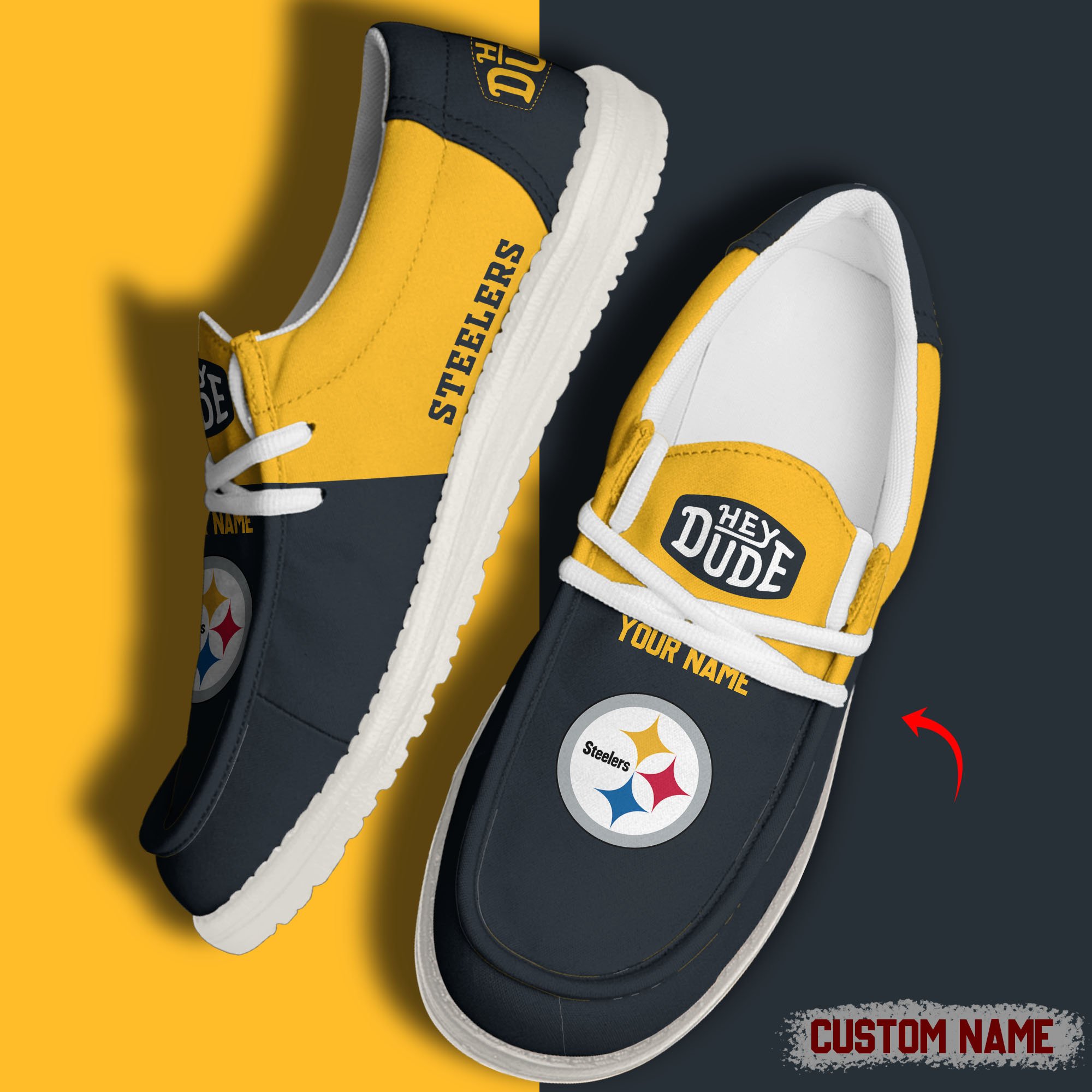 JWFancy Pittsburgh Steelers Hey Dude Shoes Wally Men's Lace Up Loafers Comfortable For Men And Women