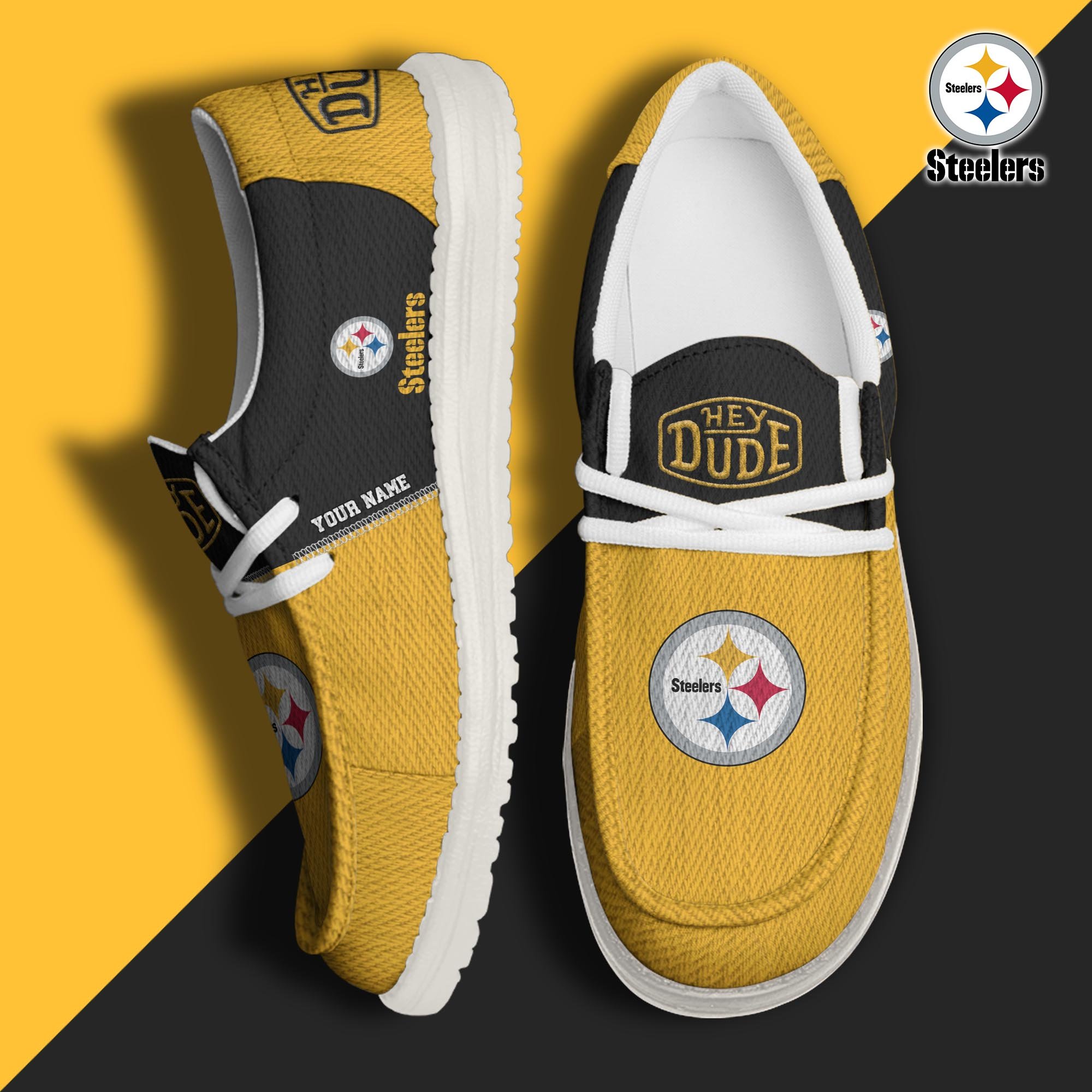 JWFancy Pittsburgh Steelers Hey Dude Shoes Wally Men's Lace Up Loafers Comfortable For Men And Women