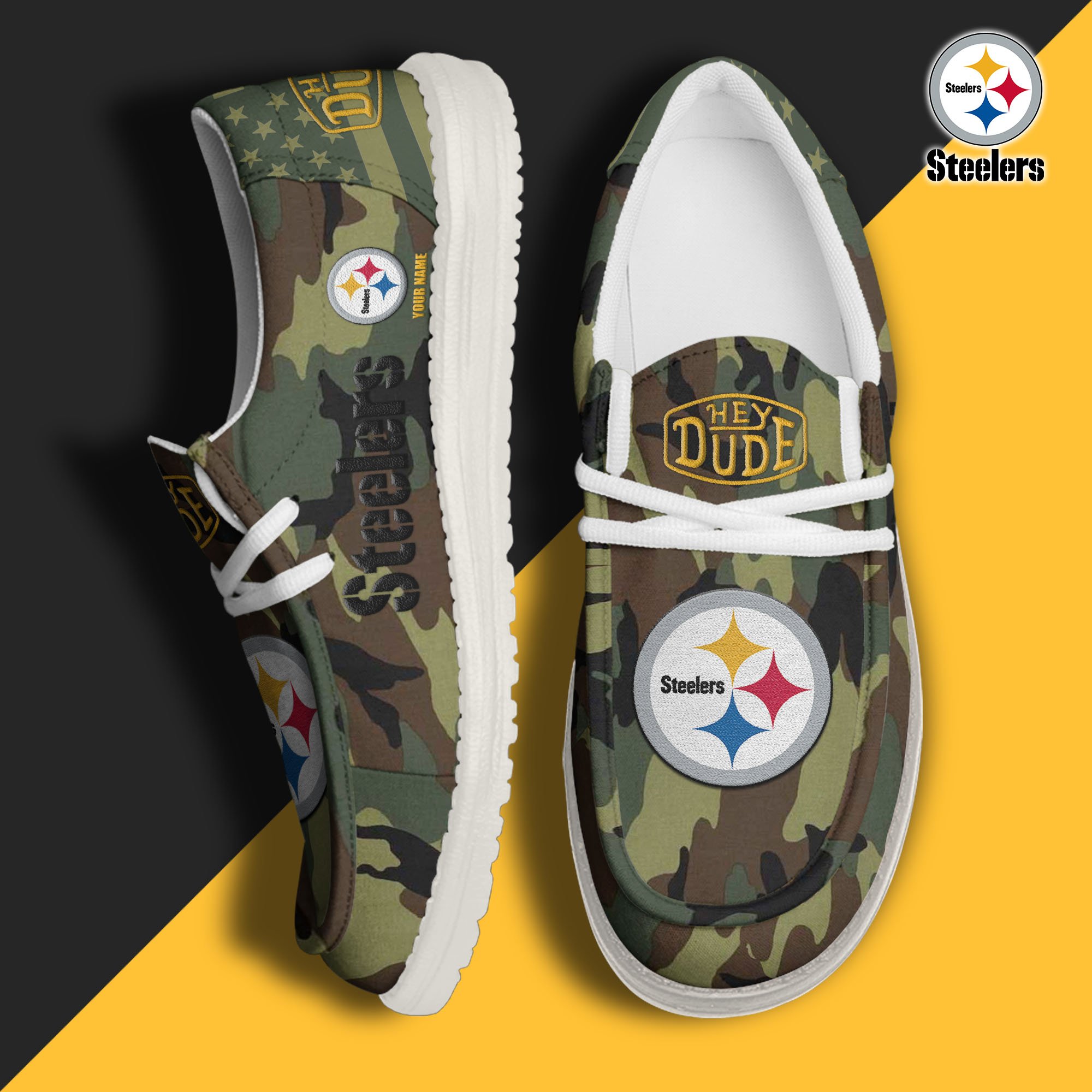 JWFancy Pittsburgh Steelers Hey Dude Shoes Wally Men's Lace Up Loafers Comfortable For Men And Women