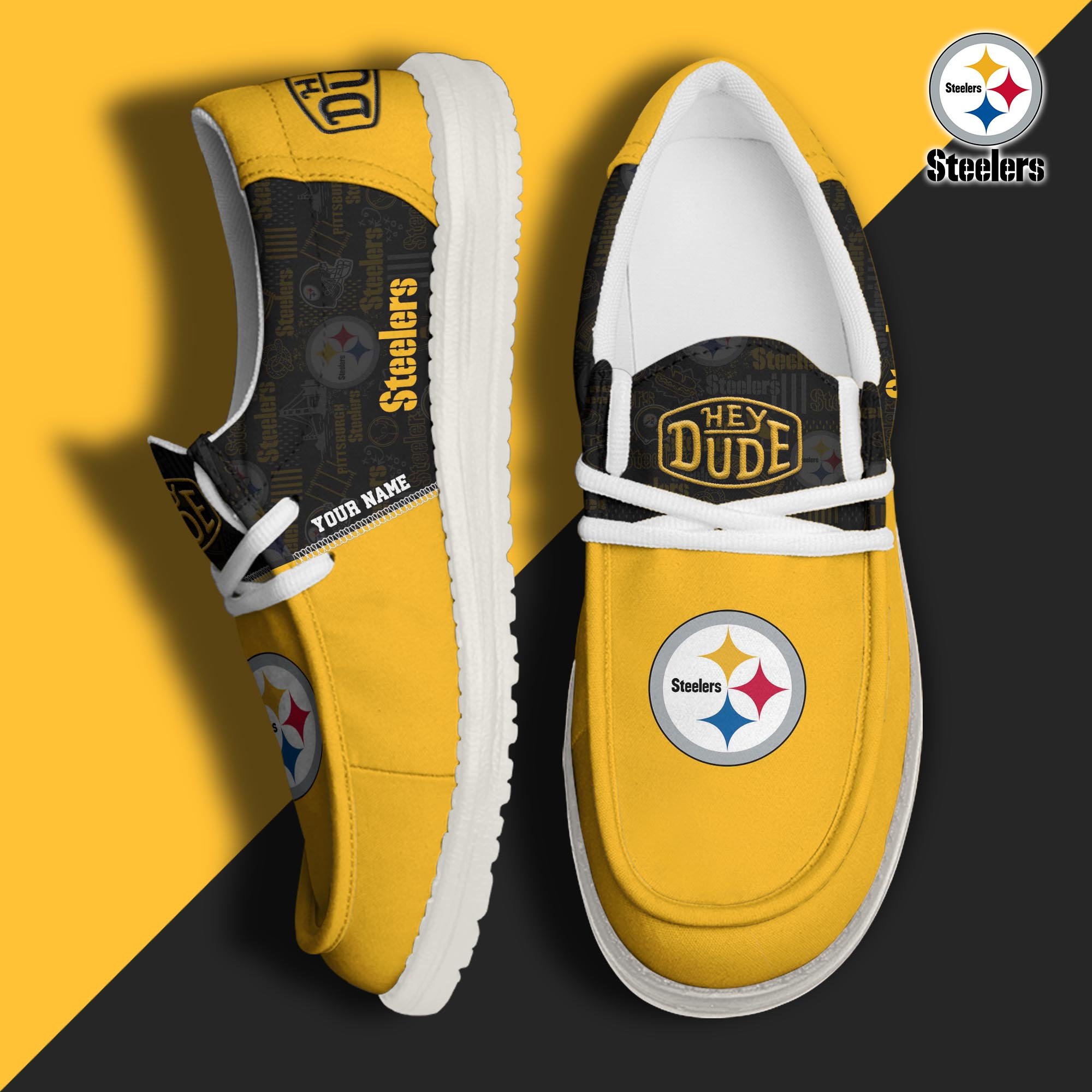 JWFancy Pittsburgh Steelers Hey Dude Shoes Wally Men's Lace Up Loafers Comfortable For Men And Women