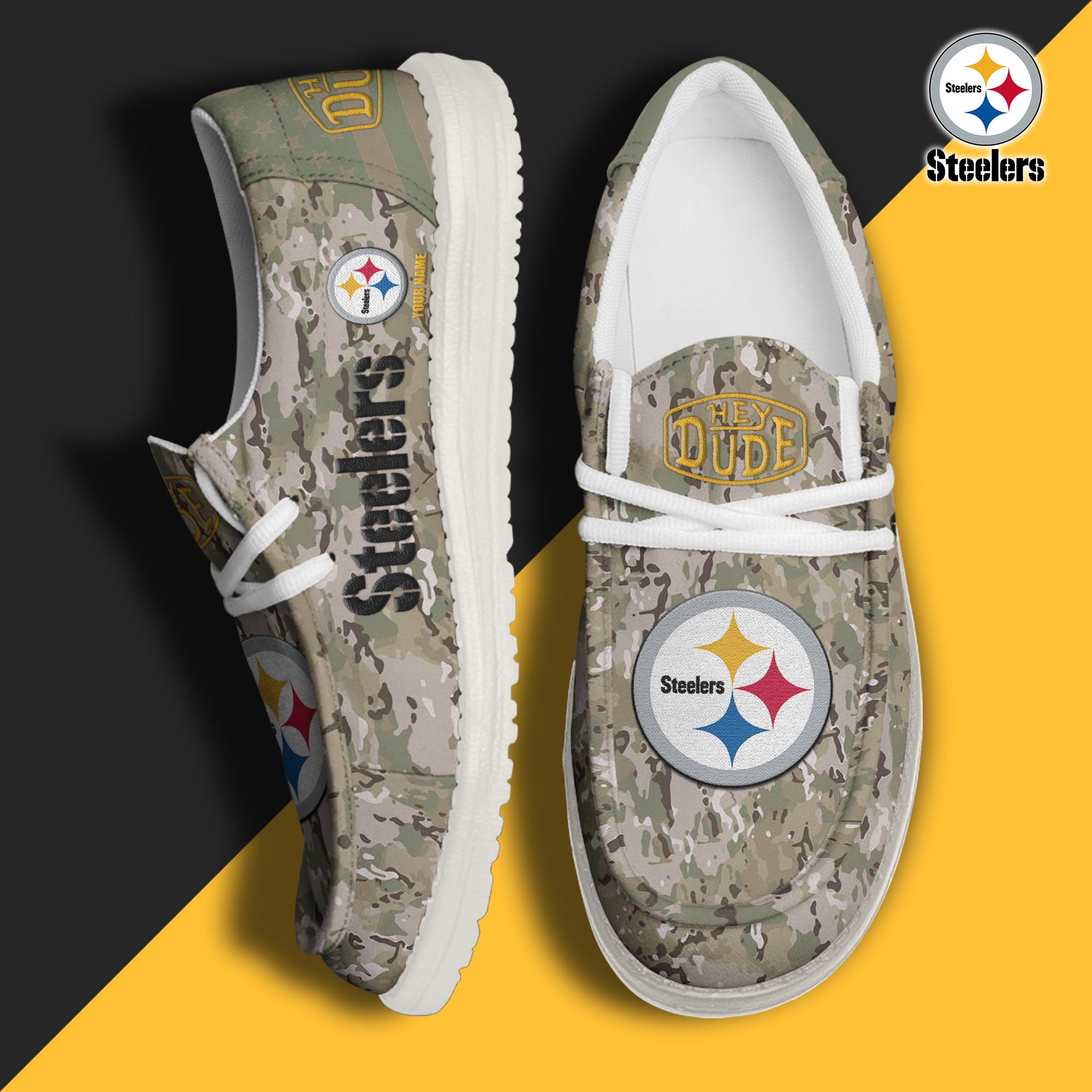 JWFancy Pittsburgh Steelers Hey Dude Shoes Wally Men's Lace Up Loafers Comfortable For Men And Women