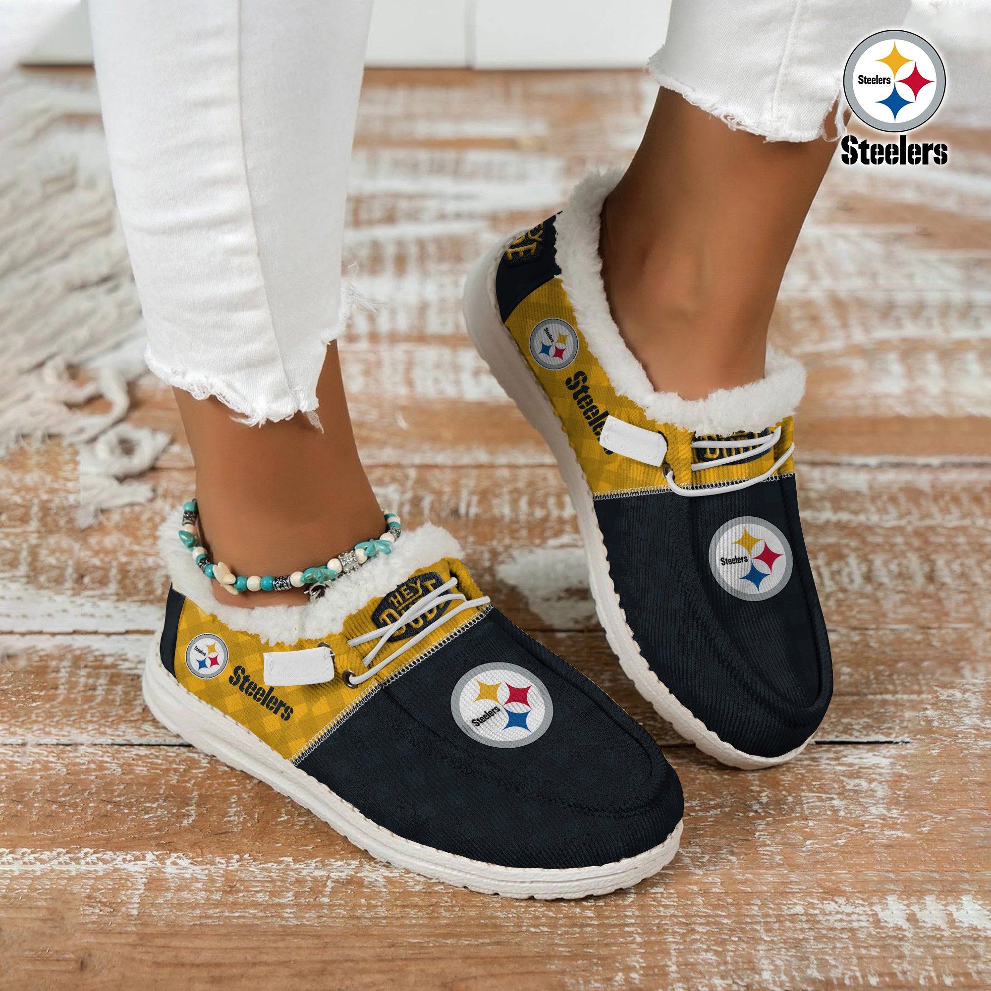 JWFancy Pittsburgh Steelers Personalized Hey Dude With Warm Fur Lining Shoes For Men And Women