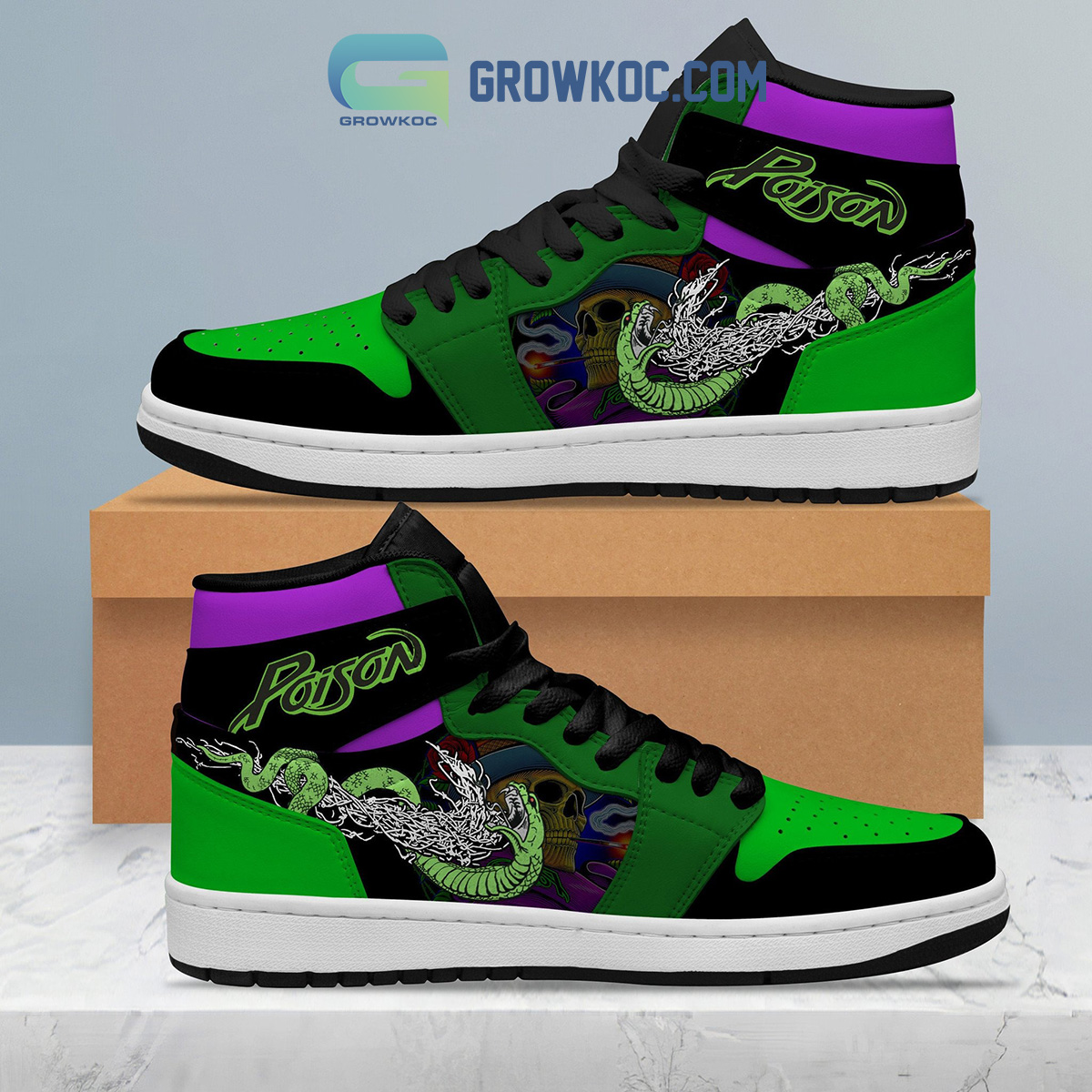 JWFancy Poison Green Snake AJ1 High Sneakers Shoes For Men And Women