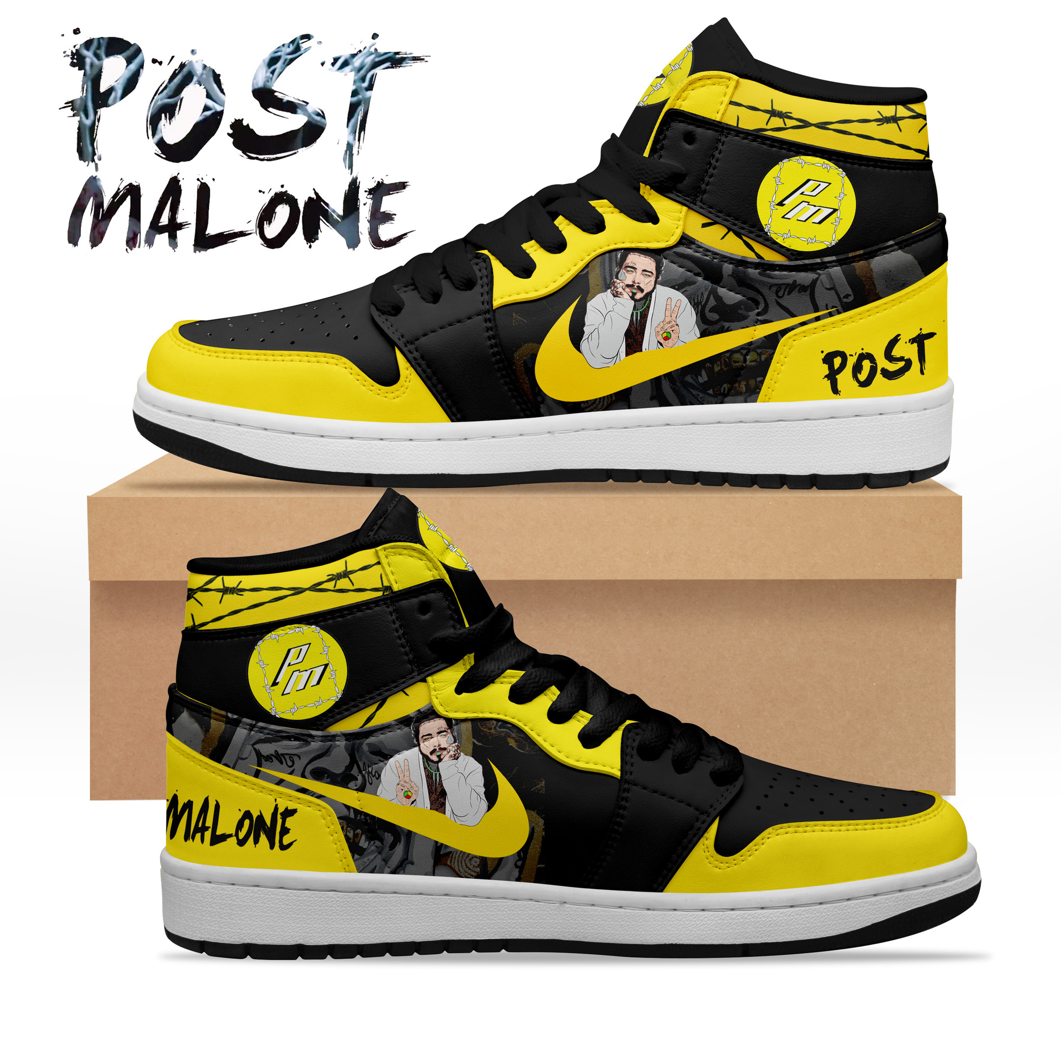 JWFancy Post Malone AJ1 High Sneakers Shoes For Men And Women