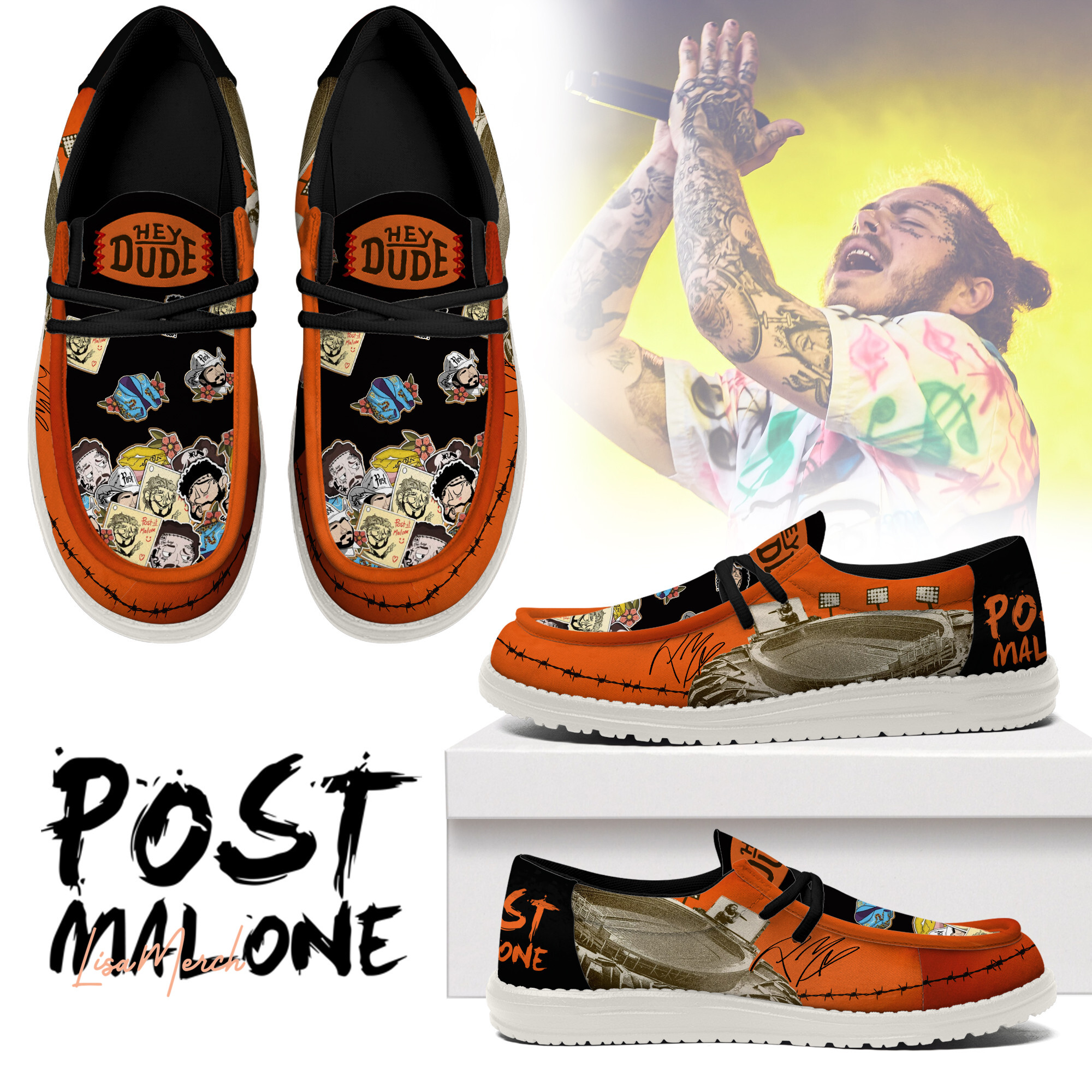 JWFancy Post Malone Hey Dude Shoes Wally Men's Lace Up Loafers Comfortable For Men And Women