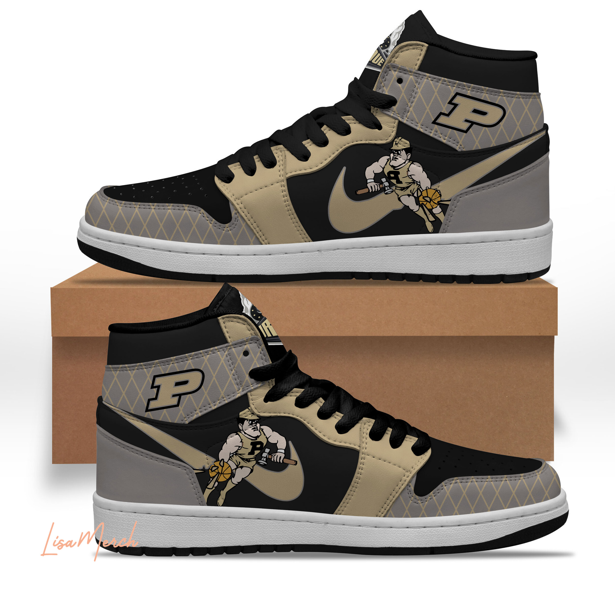 JWFancy Purdue Boilermakers AJ1 High Sneakers Shoes For Men And Women