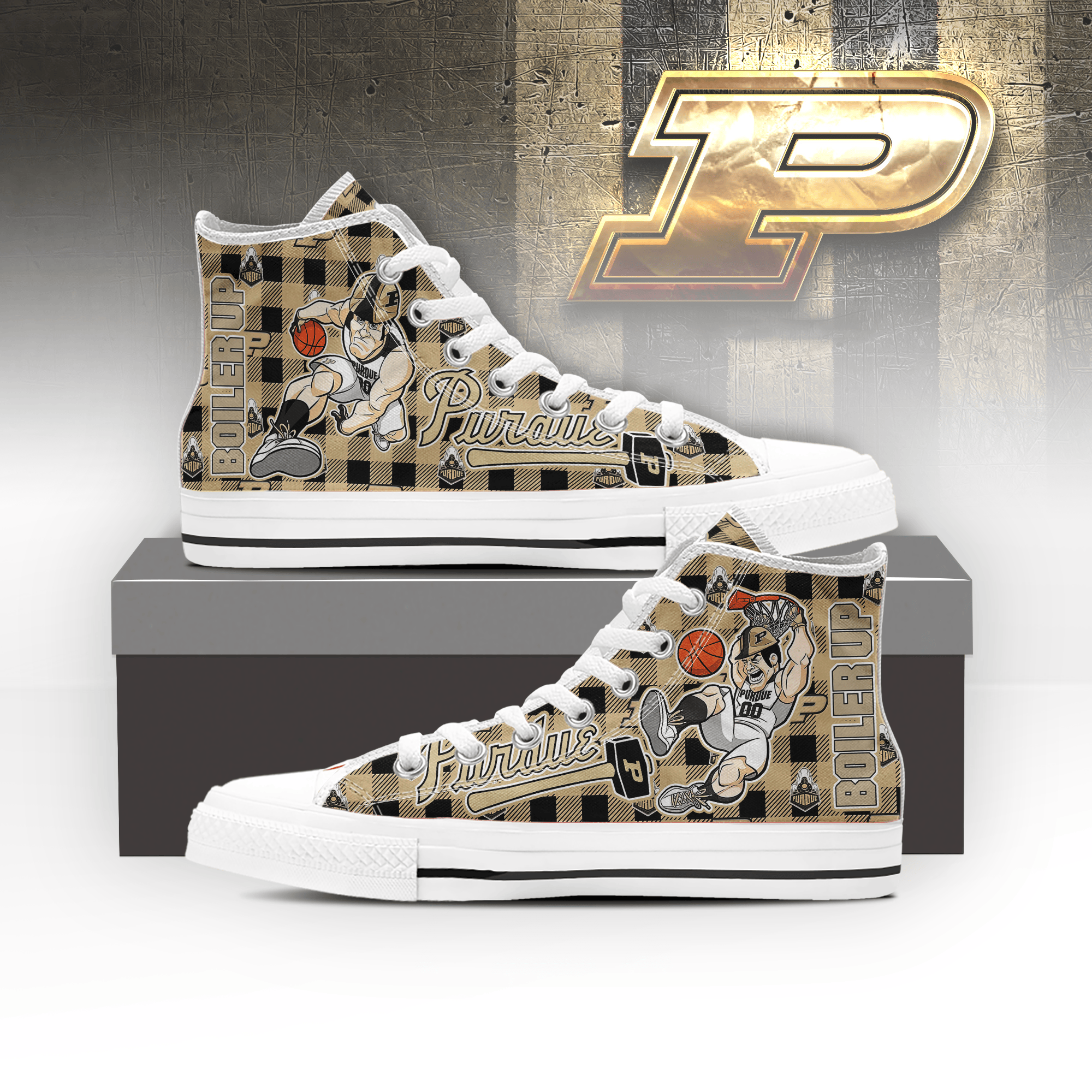 JWFancy Purdue Boilermakers High Top Canvas Sneakers Shoes For Men And Women