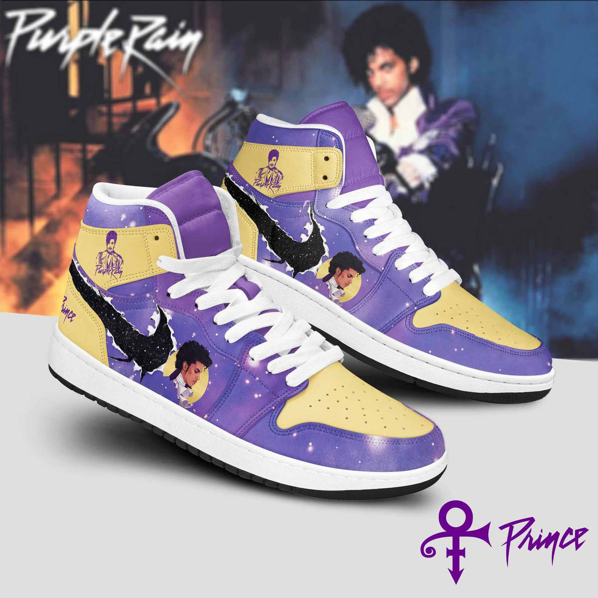 JWFancy Purple Rain Prince AJ1 High Sneakers Shoes For Men And Women