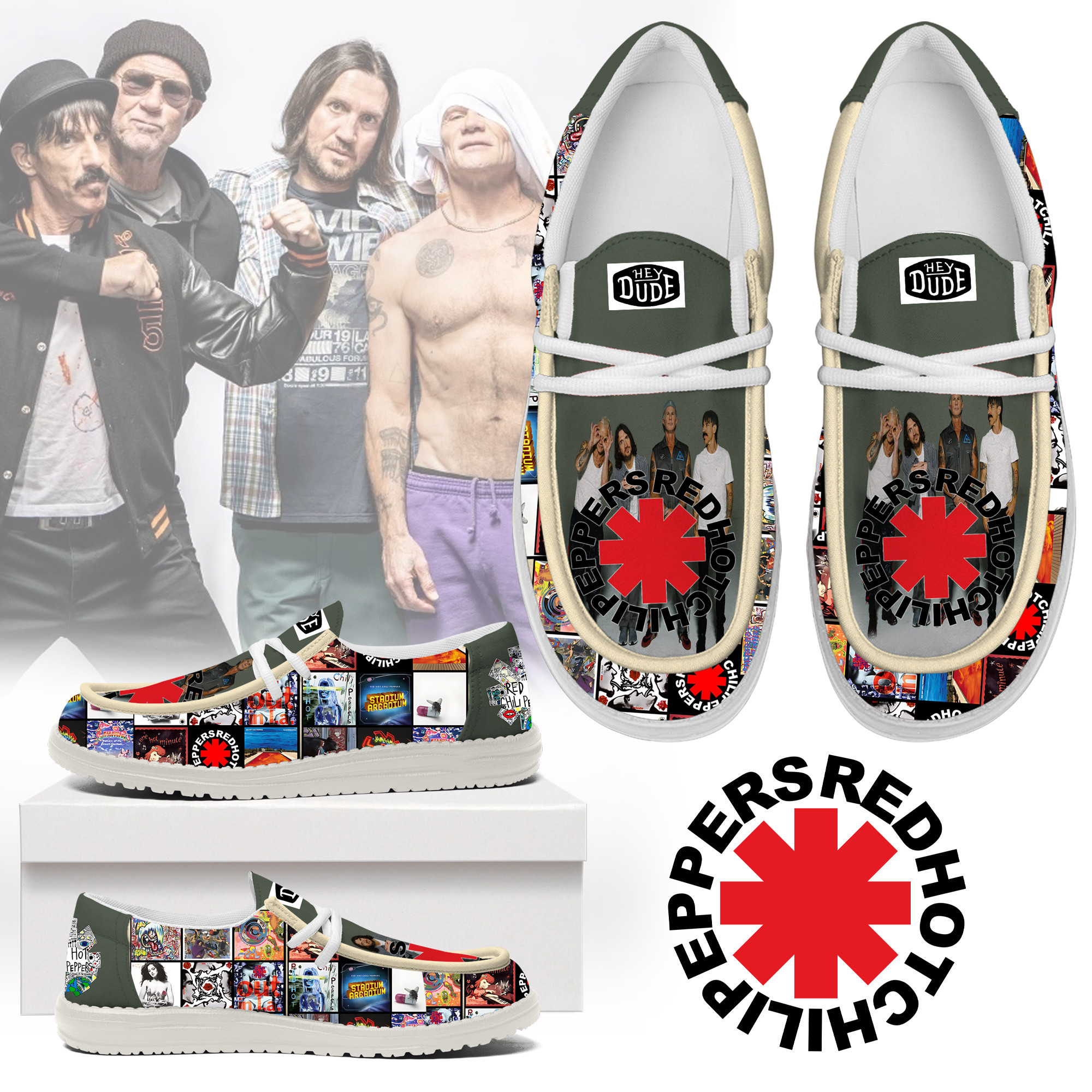 JWFancy Red Hot Chili Peppers Hey Dude Shoes Wally Men's Lace Up Loafers Comfortable For Men And Women