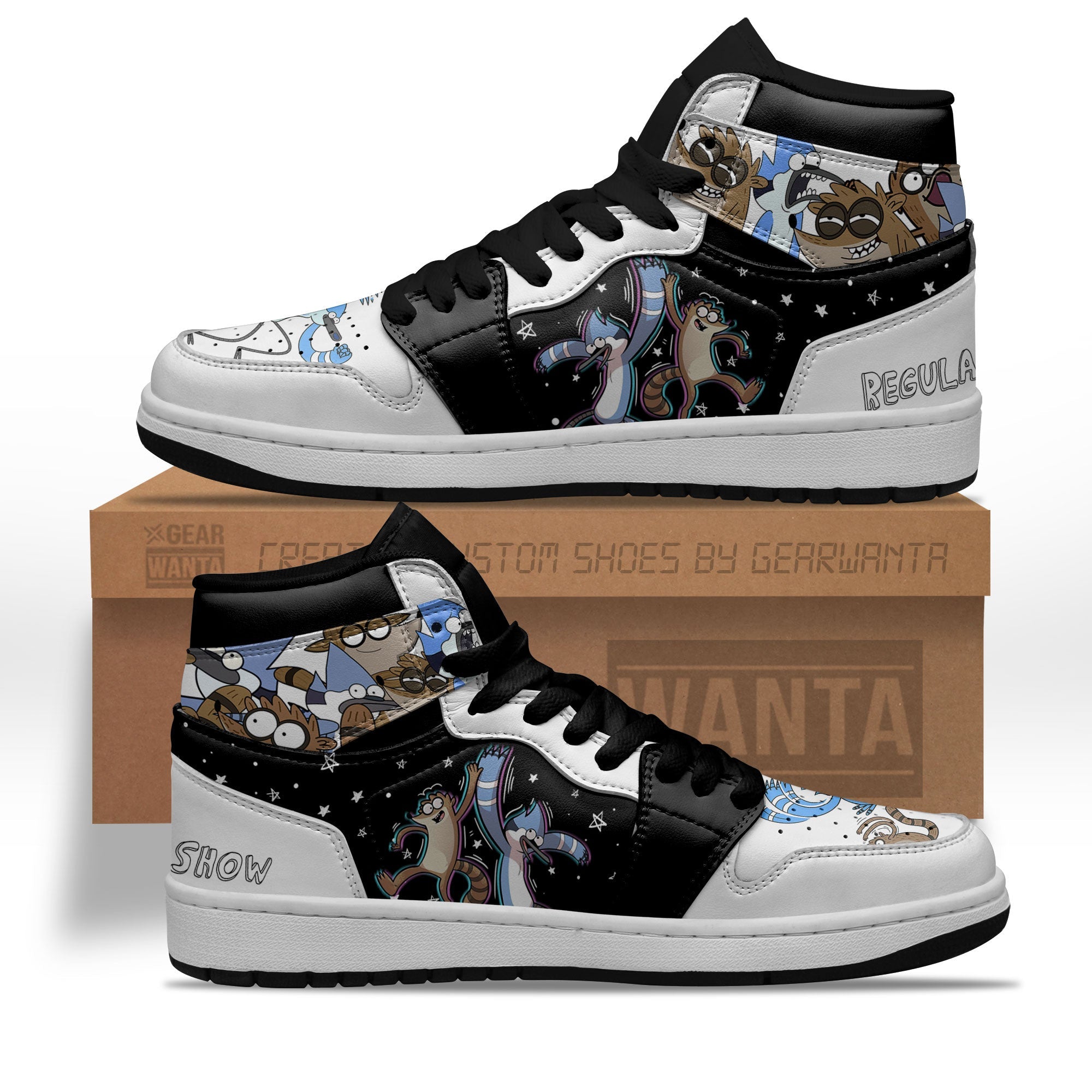 JWFancy Regular Show Mordecai and Rigby AJ1 High Sneakers Shoes For Men And Women