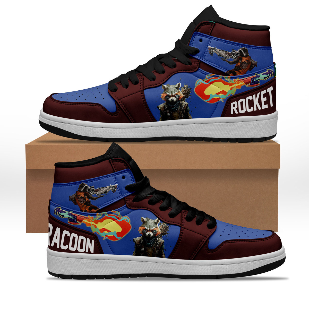 JWFancy Rocket Raccoon AJ1 High Sneakers Shoes For Men And Women