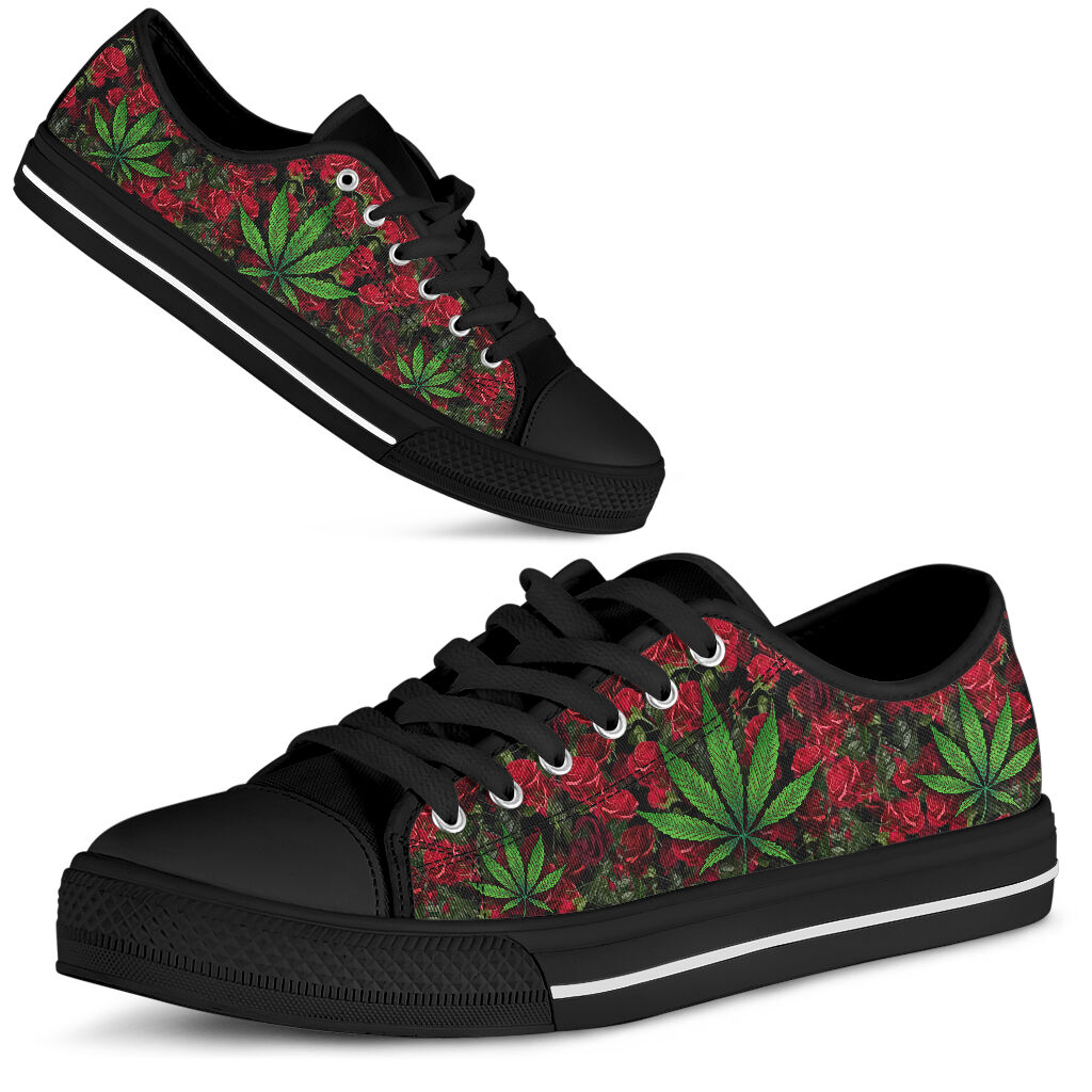 JWFancy Roses And Leaves - Weed  Low Top Canvas Sneakers Shoes For Men And Women