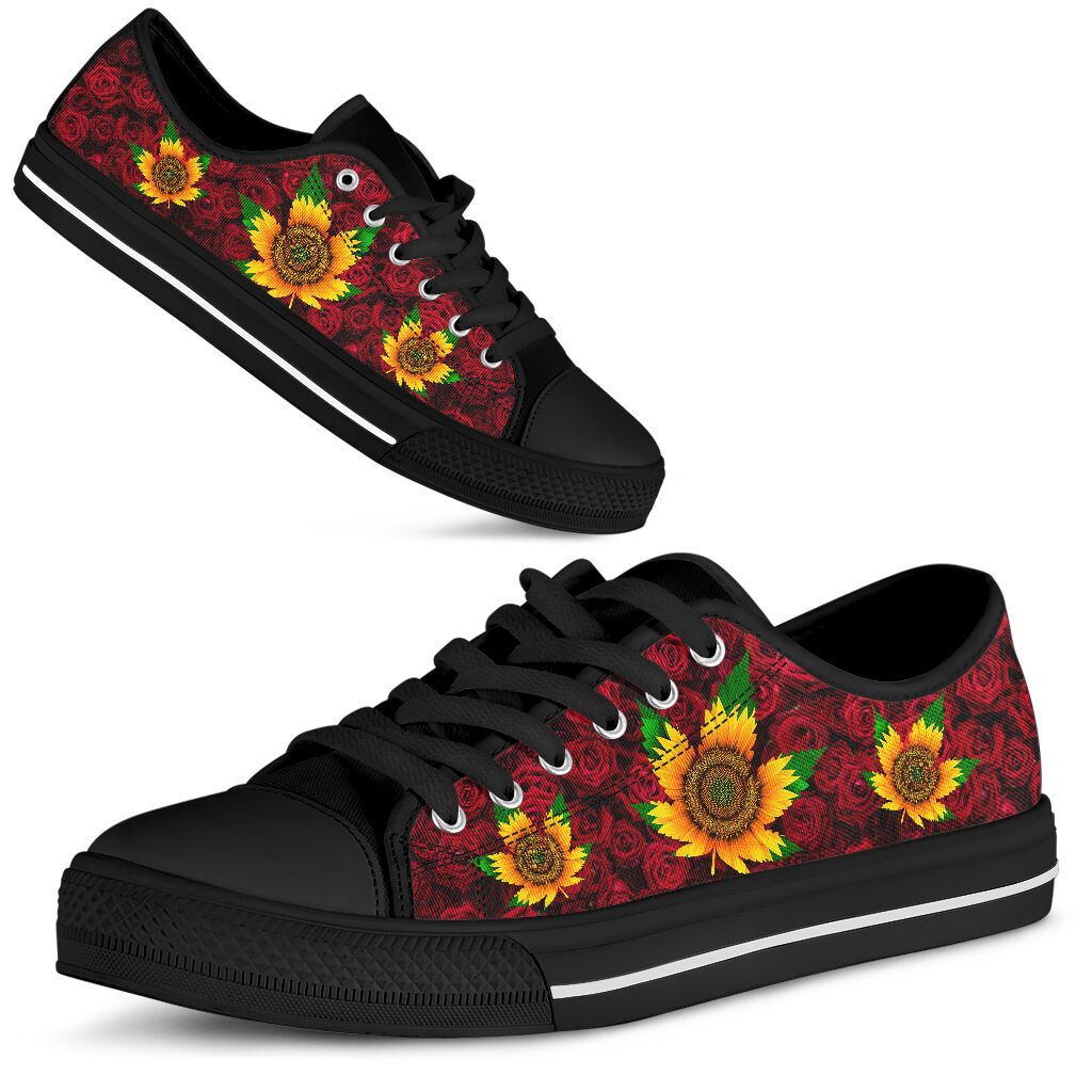 JWFancy Roses And Sunflowers - Weed  Low Top Canvas Sneakers Shoes For Men And Women