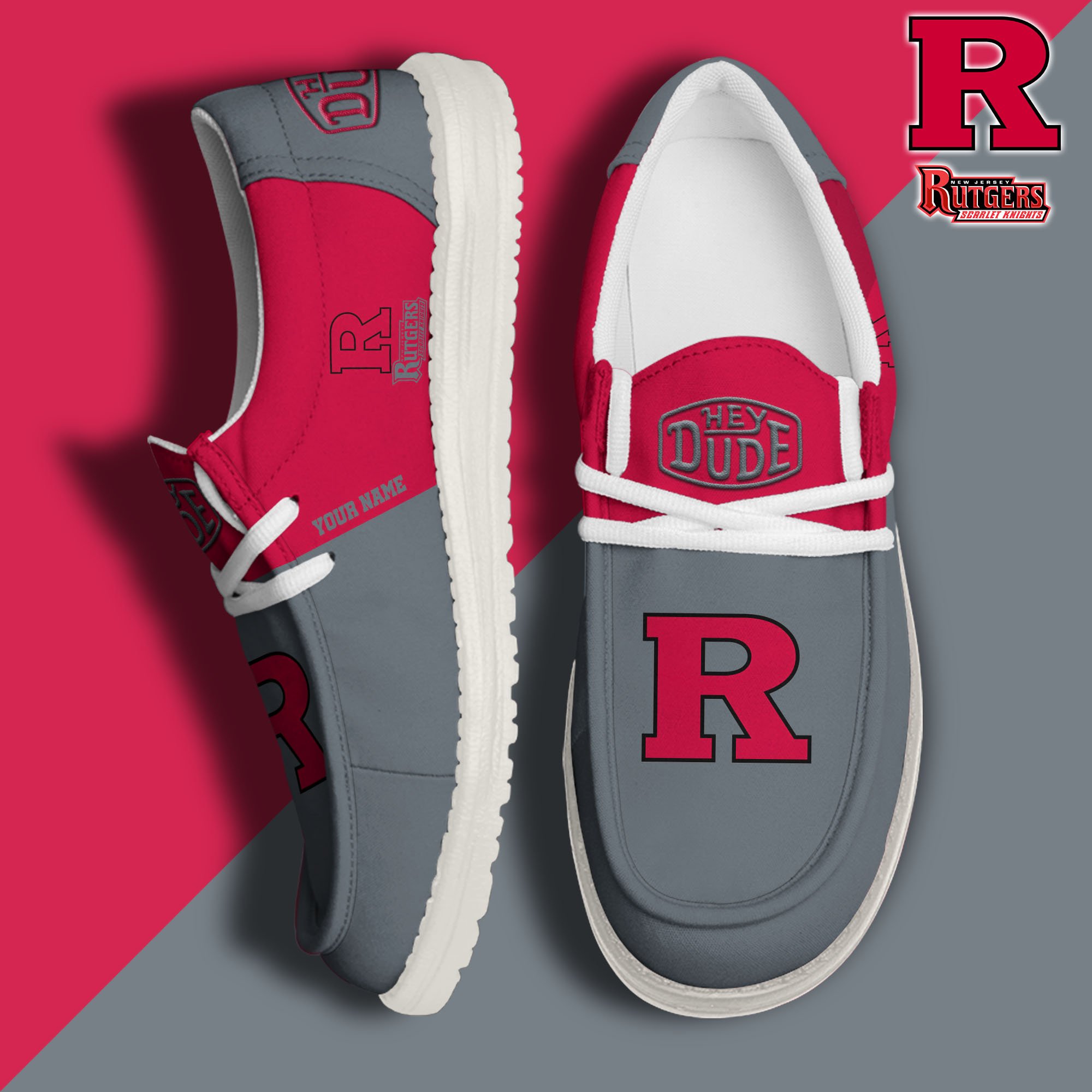 JWFancy Rutgers Scarlet Knights Hey Dude Shoes Wally Men's Lace Up Loafers Comfortable For Men And Women
