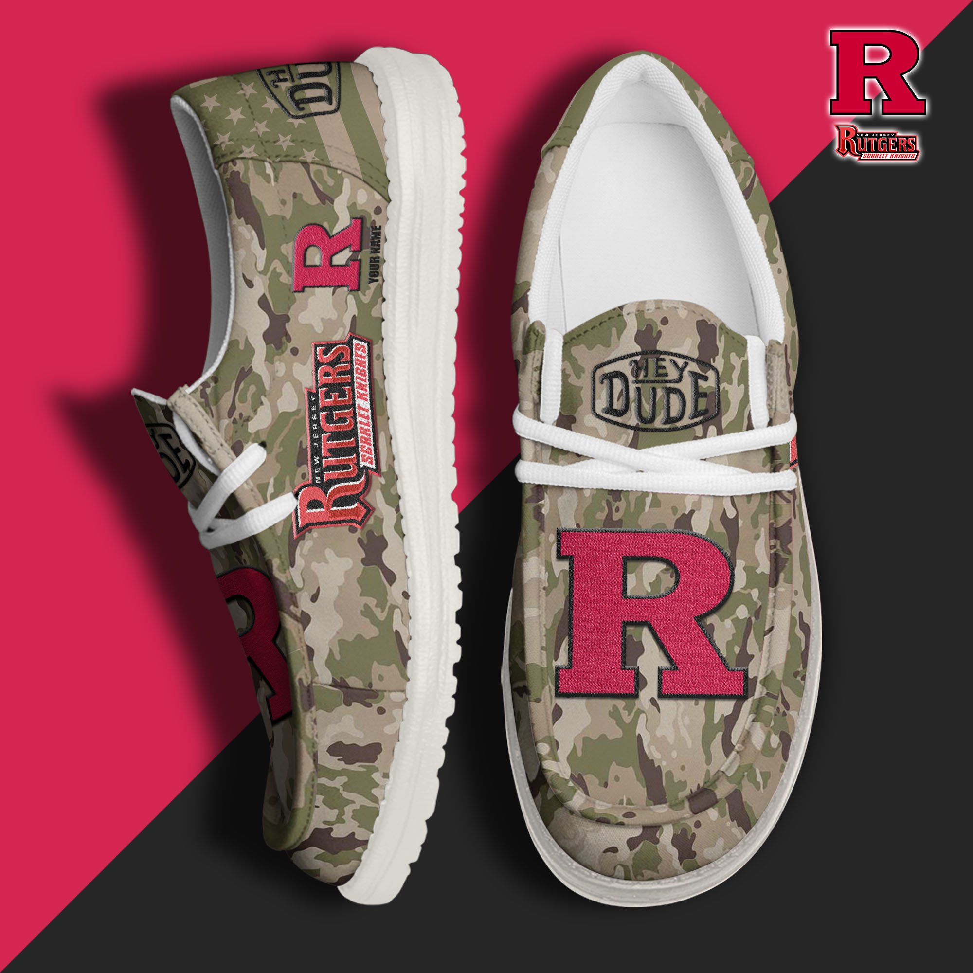 JWFancy Rutgers Scarlet Knights Hey Dude Shoes Wally Men's Lace Up Loafers Comfortable For Men And Women