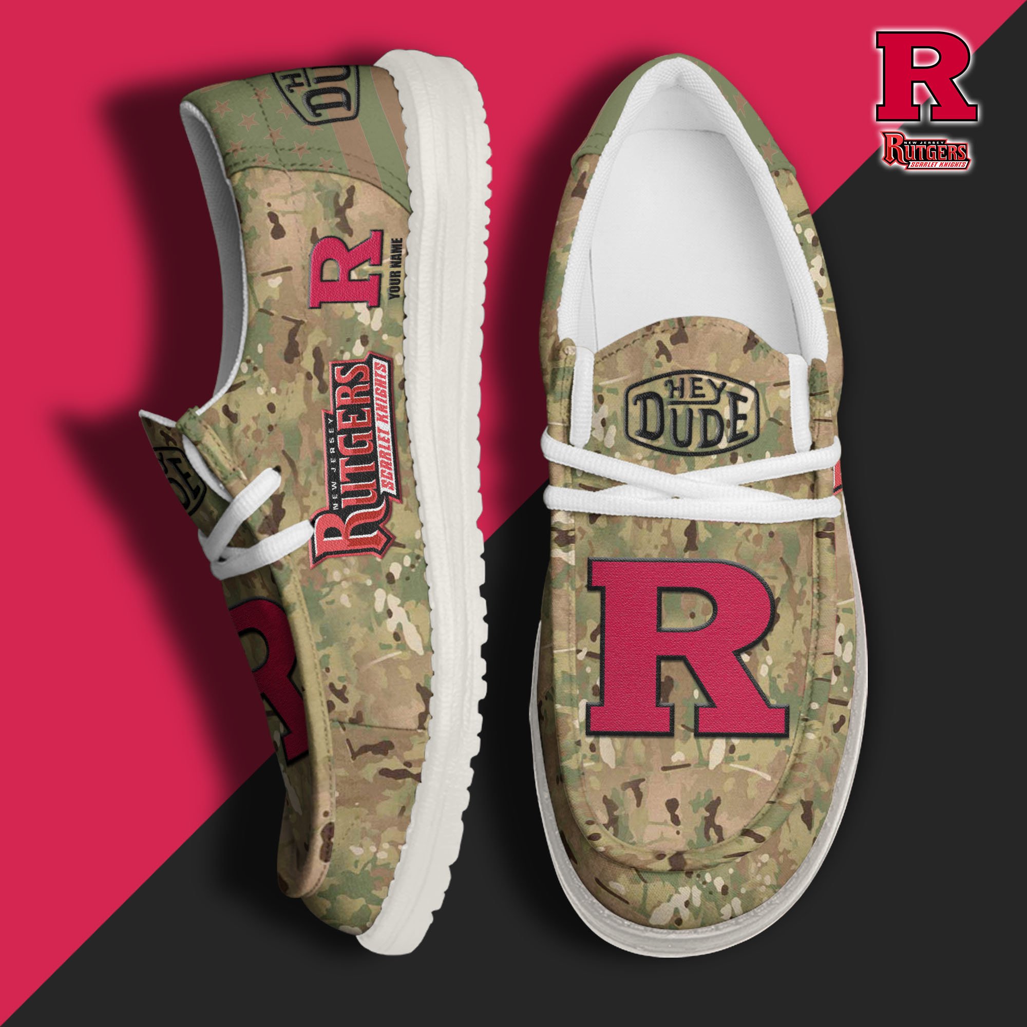 JWFancy Rutgers Scarlet Knights Hey Dude Shoes Wally Men's Lace Up Loafers Comfortable For Men And Women