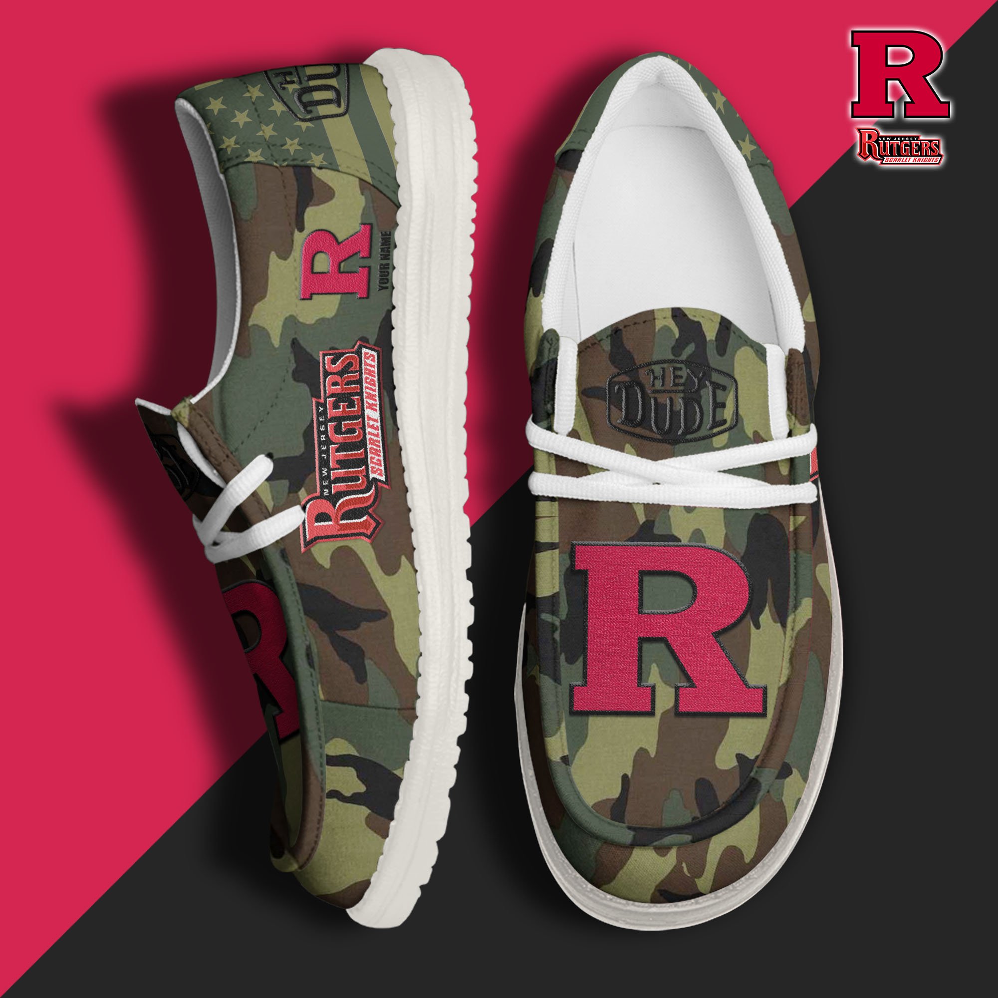 JWFancy Rutgers Scarlet Knights Hey Dude Shoes Wally Men's Lace Up Loafers Comfortable For Men And Women
