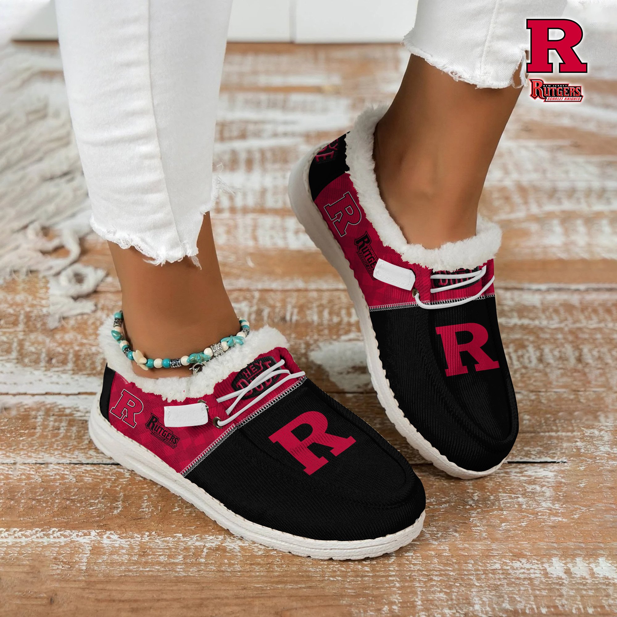 JWFancy Rutgers Scarlet Knights Hey Dude Shoes Wally Men's Lace Up Loafers Comfortable For Men And Women