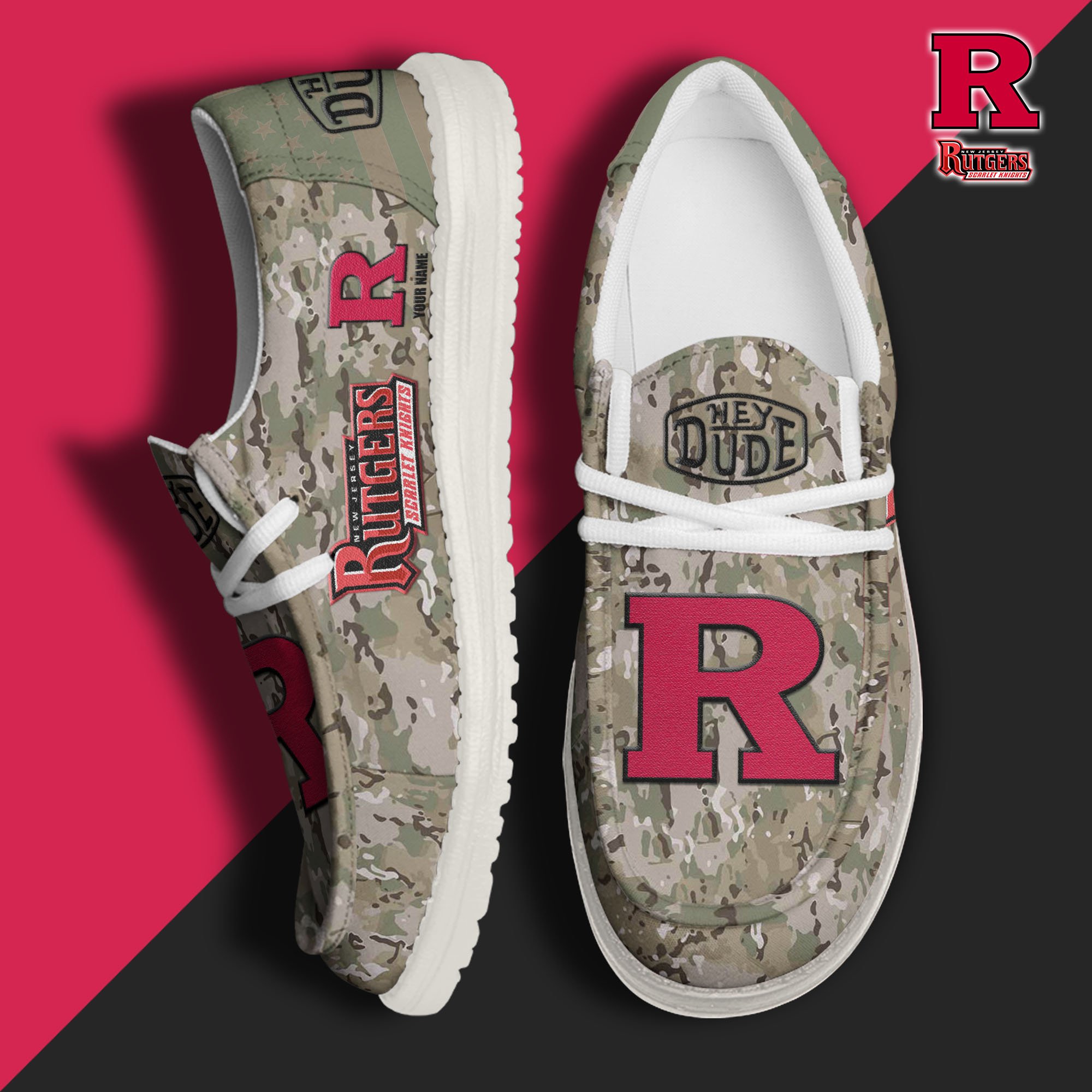 JWFancy Rutgers Scarlet Knights Hey Dude Shoes Wally Men's Lace Up Loafers Comfortable For Men And Women