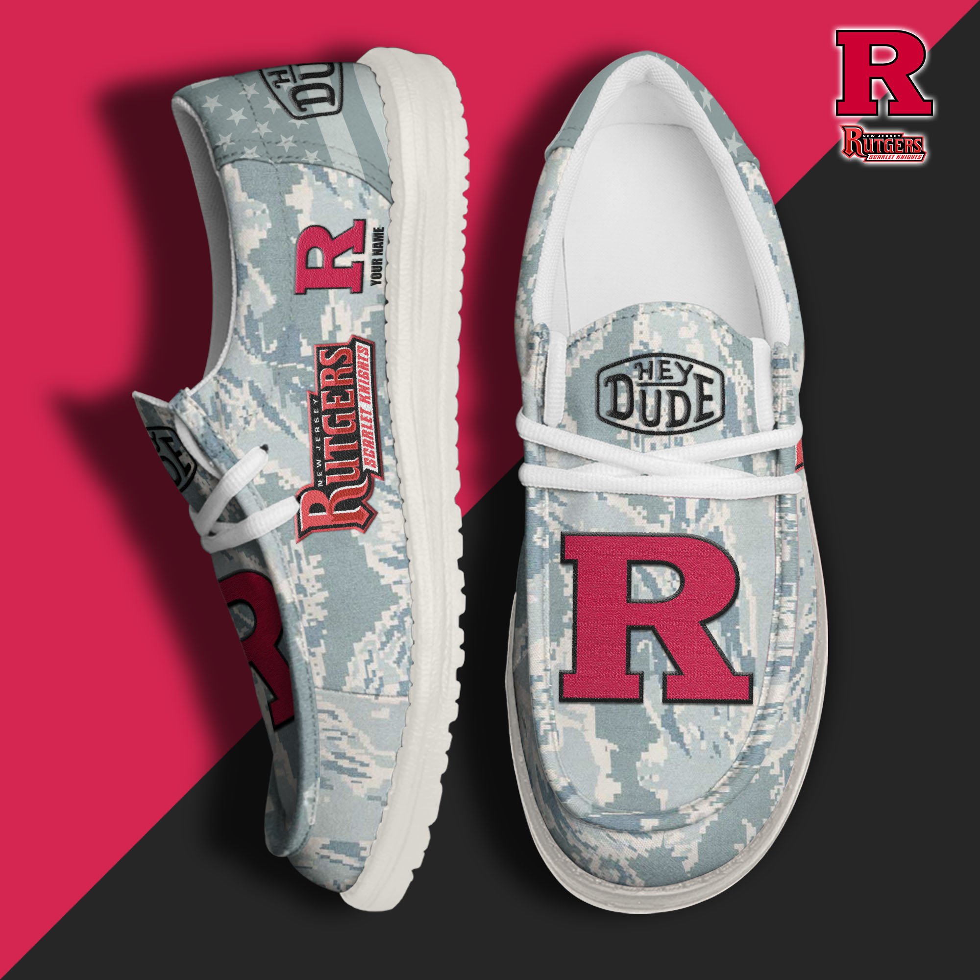 JWFancy Rutgers Scarlet Knights Hey Dude Shoes Wally Men's Lace Up Loafers Comfortable For Men And Women