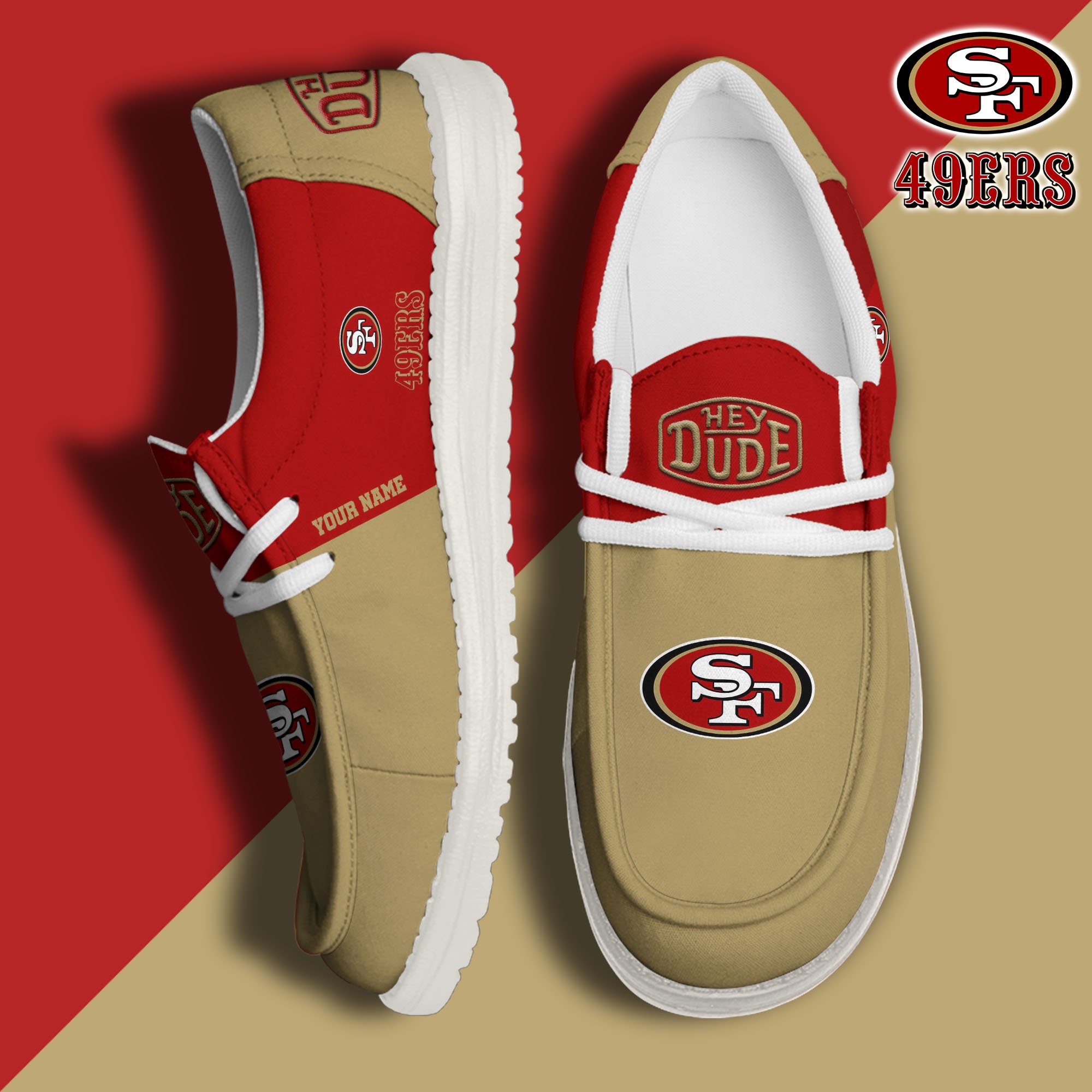 JWFancy San Francisco 49ers Hey Dude Shoes Wally Men's Lace Up Loafers Comfortable For Men And Women