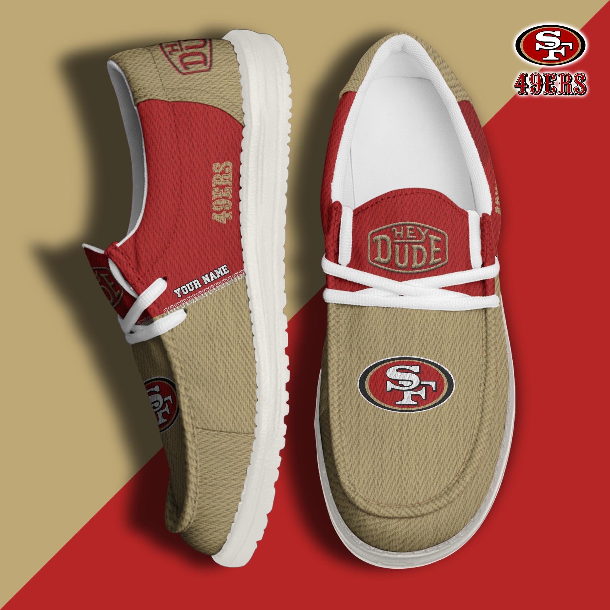 JWFancy San Francisco 49ers Hey Dude Shoes Wally Men's Lace Up Loafers Comfortable For Men And Women