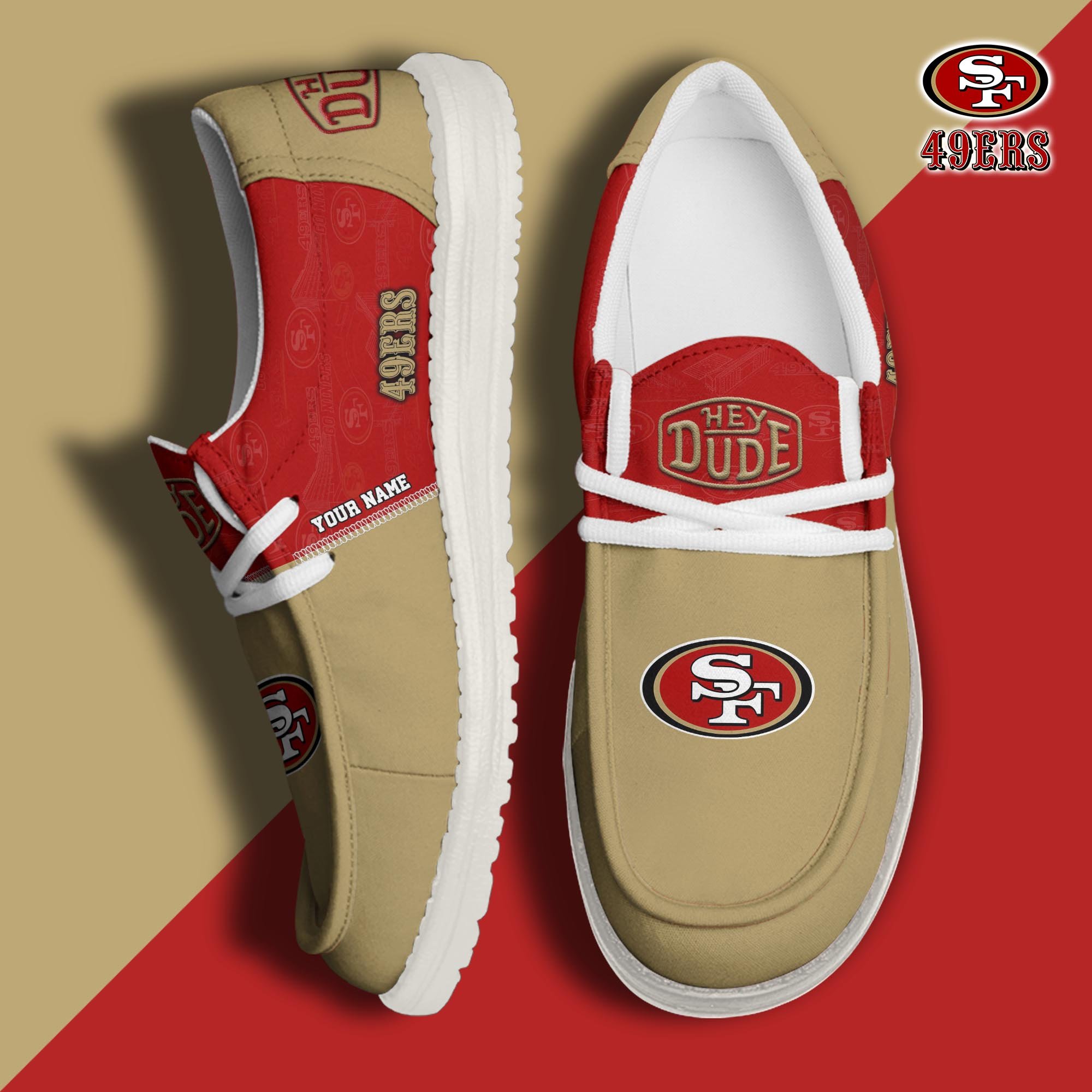 JWFancy San Francisco 49ers Hey Dude Shoes Wally Men's Lace Up Loafers Comfortable For Men And Women