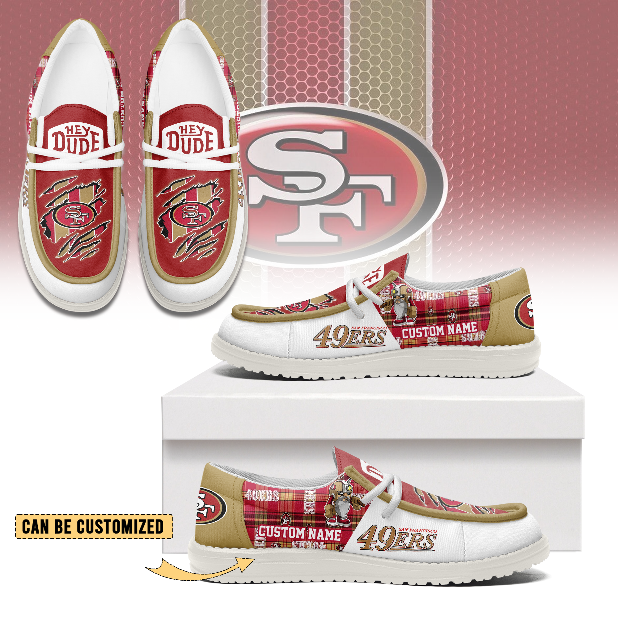JWFancy San Francisco 49ers Hey Dude Shoes Wally Men’s Lace Up Loafers Comfortable For Men And Women